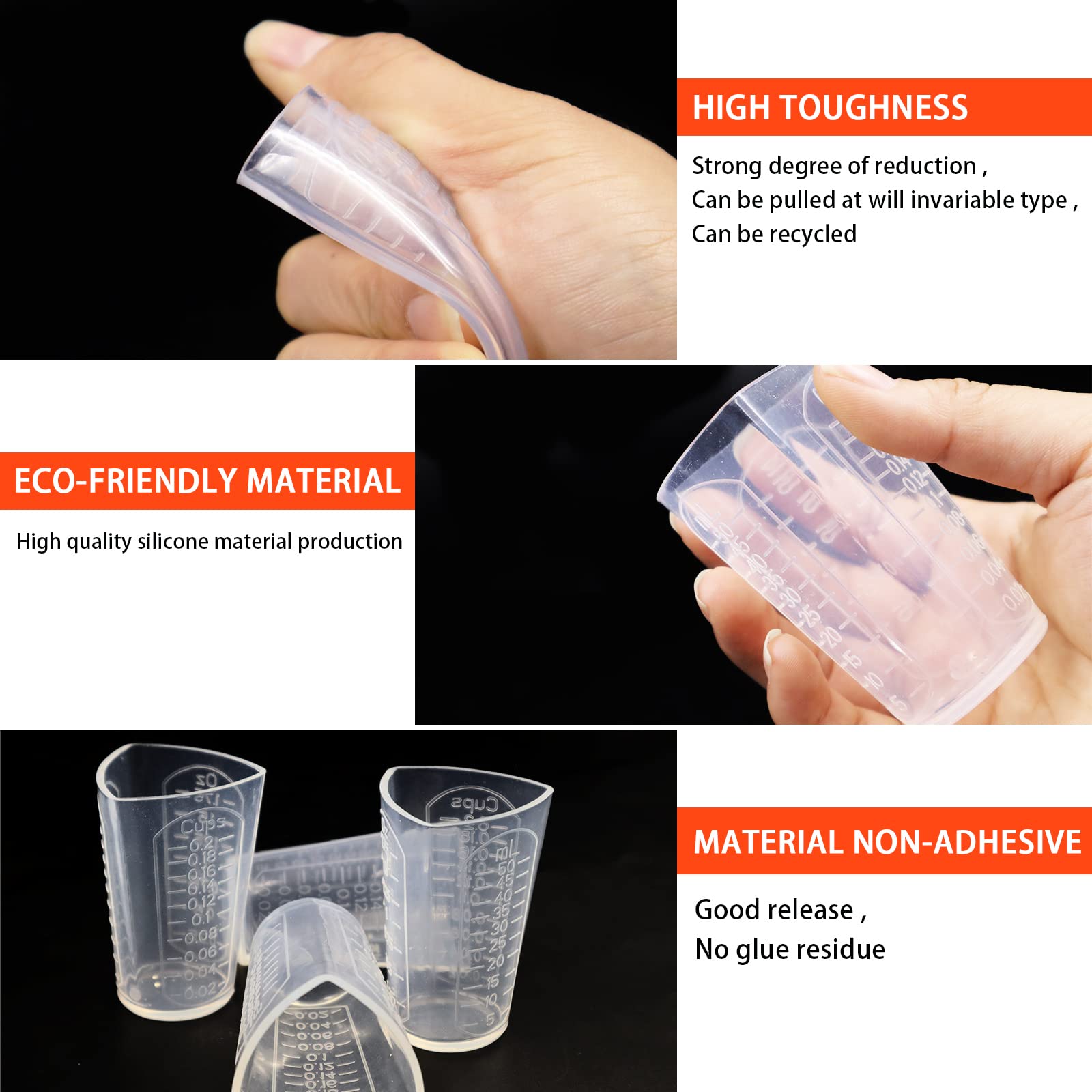 Premium Silicone Resin Measuring Cups - 1000ml Thick Non-Stick Mixing & Pouring Cups with 3 Measurement Units (OZ/ML/G) - Ideal for Epoxy Resin, Art Crafts, Baking & Kitchen Use