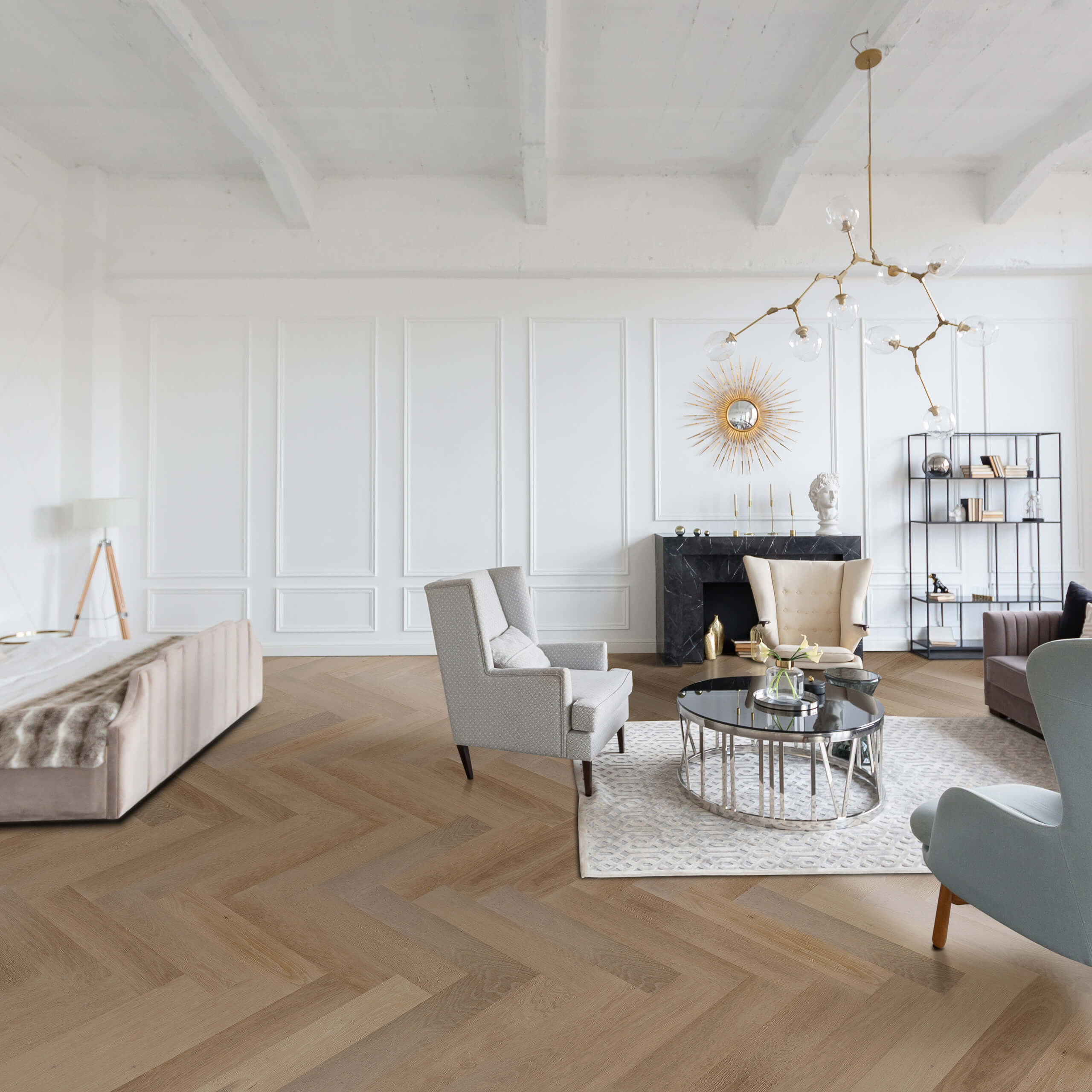 Castel Nuovo Herringbone Luxury Vinyl Plank Flooring 600x120x14/3mm Monica Gray - Waterproof, Scratch Resistant for Living Room, Bedroom & Kitchen