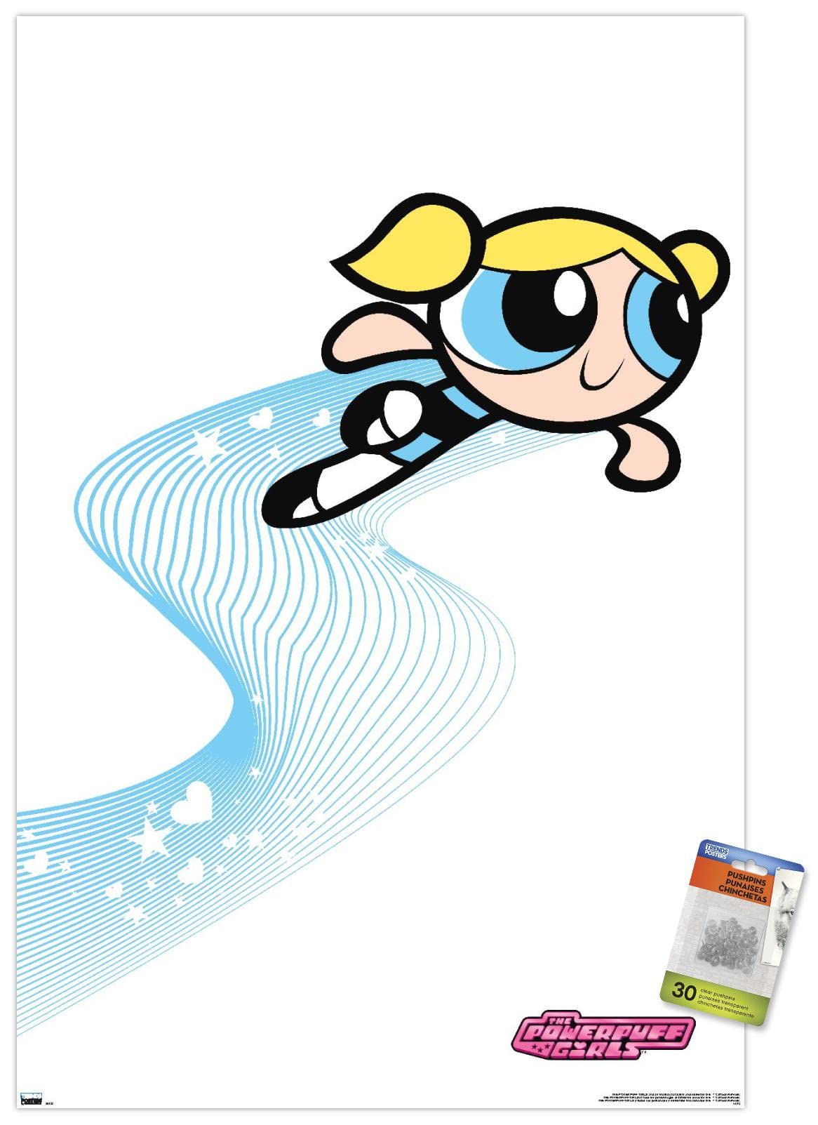 The Powerpuff Girls - Bubbles Heart Lines Wall Poster with Pushpins | Cartoon Decor for Kids Room, Bedroom & Office | Perfect Gift for Fans