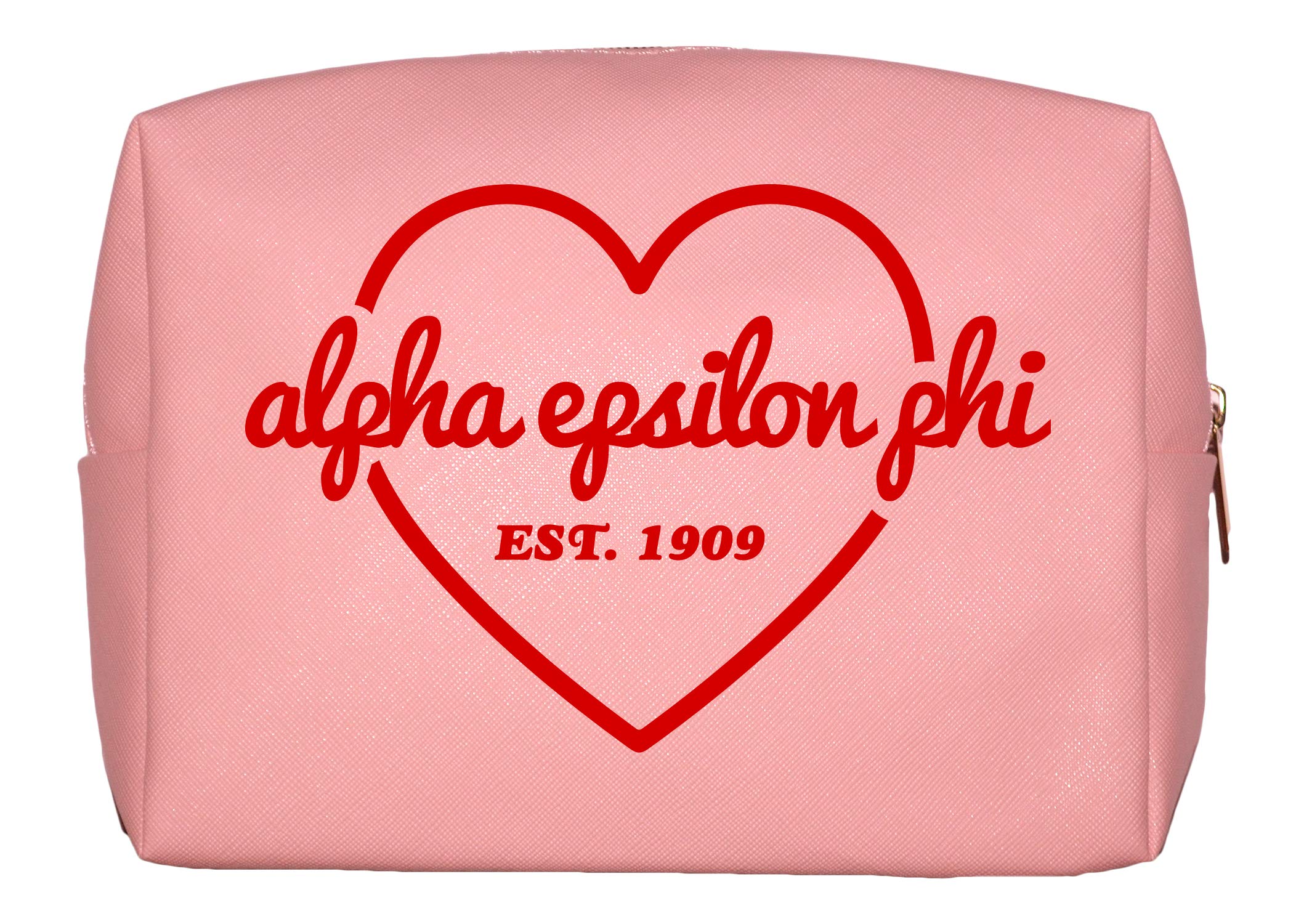 Sorority Shop Alpha Epsilon Phi Makeup Bag - Waterproof PU Leather Cosmetic Organizer with Licensed Design & Zipper Closure | Perfect Sorority Gift for Women | Great for Travel, College Dorm & Everyday Use