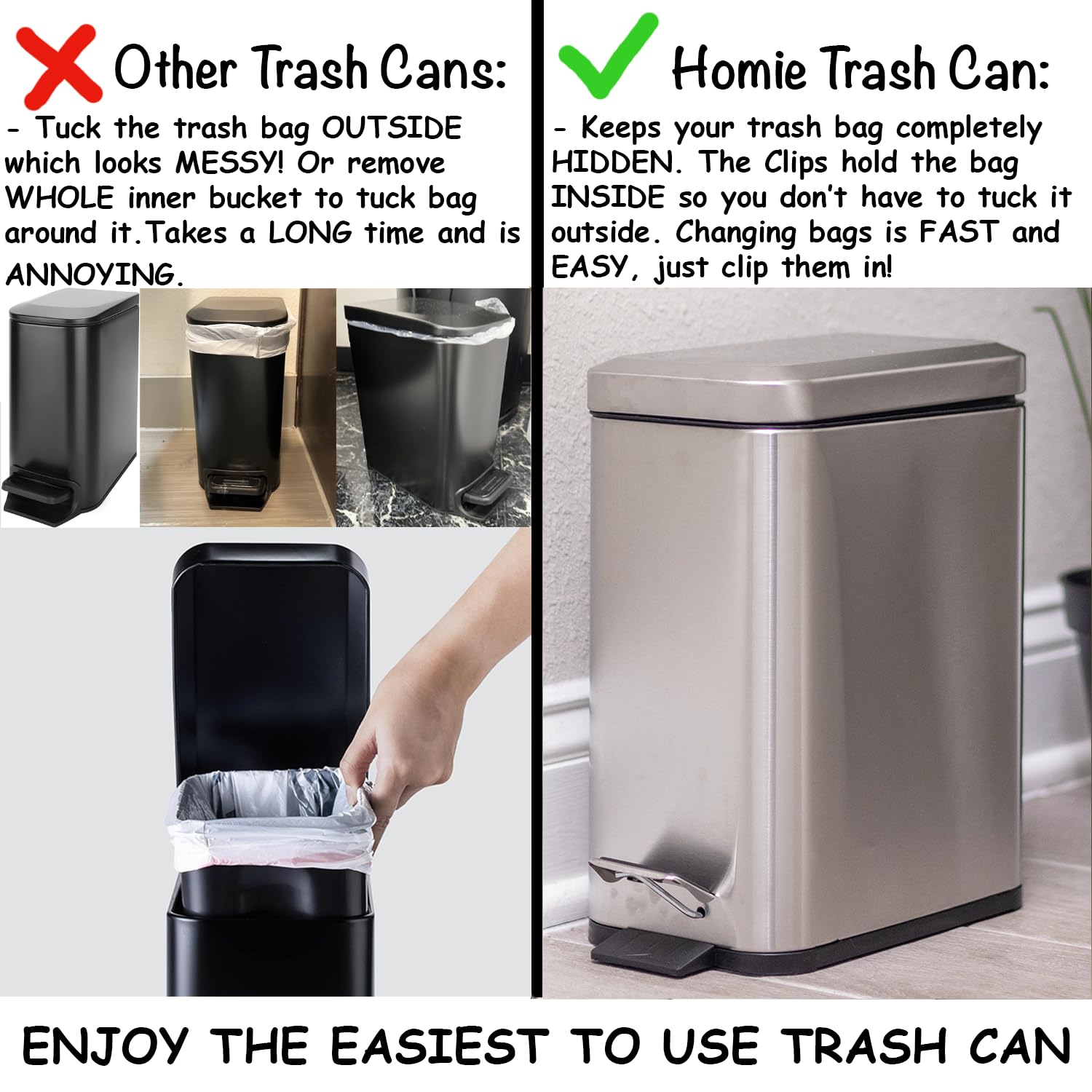 Slim 1.6 Gallon Soft Close Trash Can with Anti-Slip Liner & Lid - Mini Garbage Bin for Bathroom, Kitchen, Bedroom, Office | Space-Saving Waste Basket for Small Spaces & Home Decor