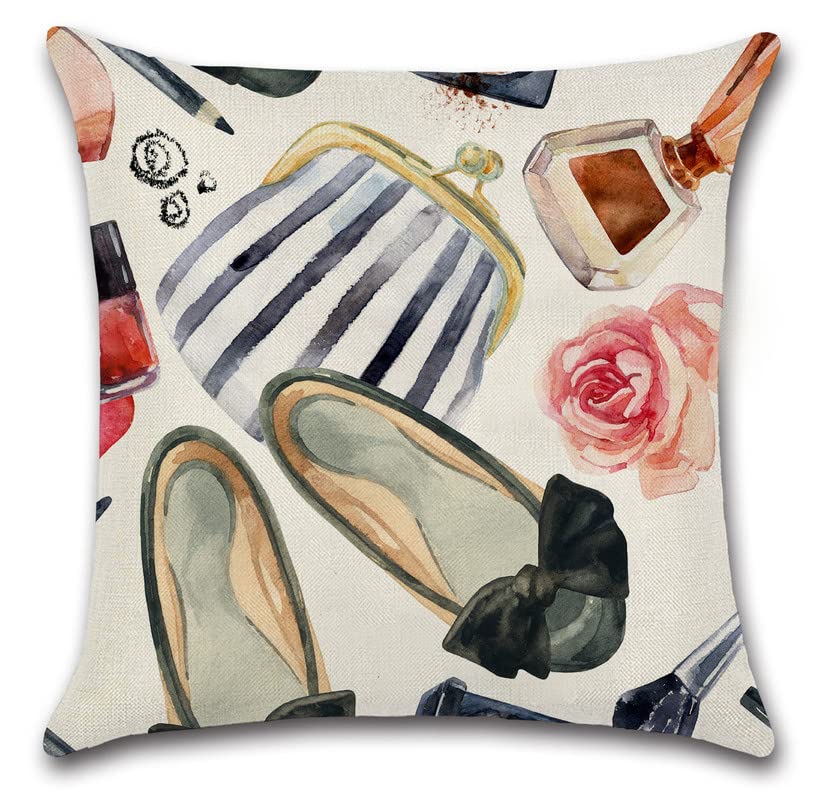 Funny Women's Fashion Cosmetics & Clothes Throw Pillow Cover - 18x18 Inch Square Decorative Pillow Case for Sofa, Couch & Bed - Perfect for Home Decor, Living Room & Bedroom Accents