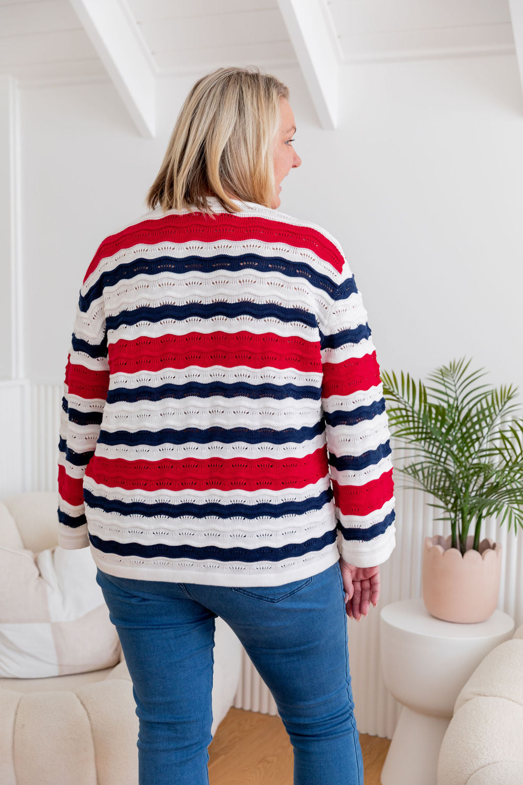 Nautical Waves Knit Sweater - Stylish & Comfortable Pullover for Women | Perfect for Casual Outings & Beach Vacations