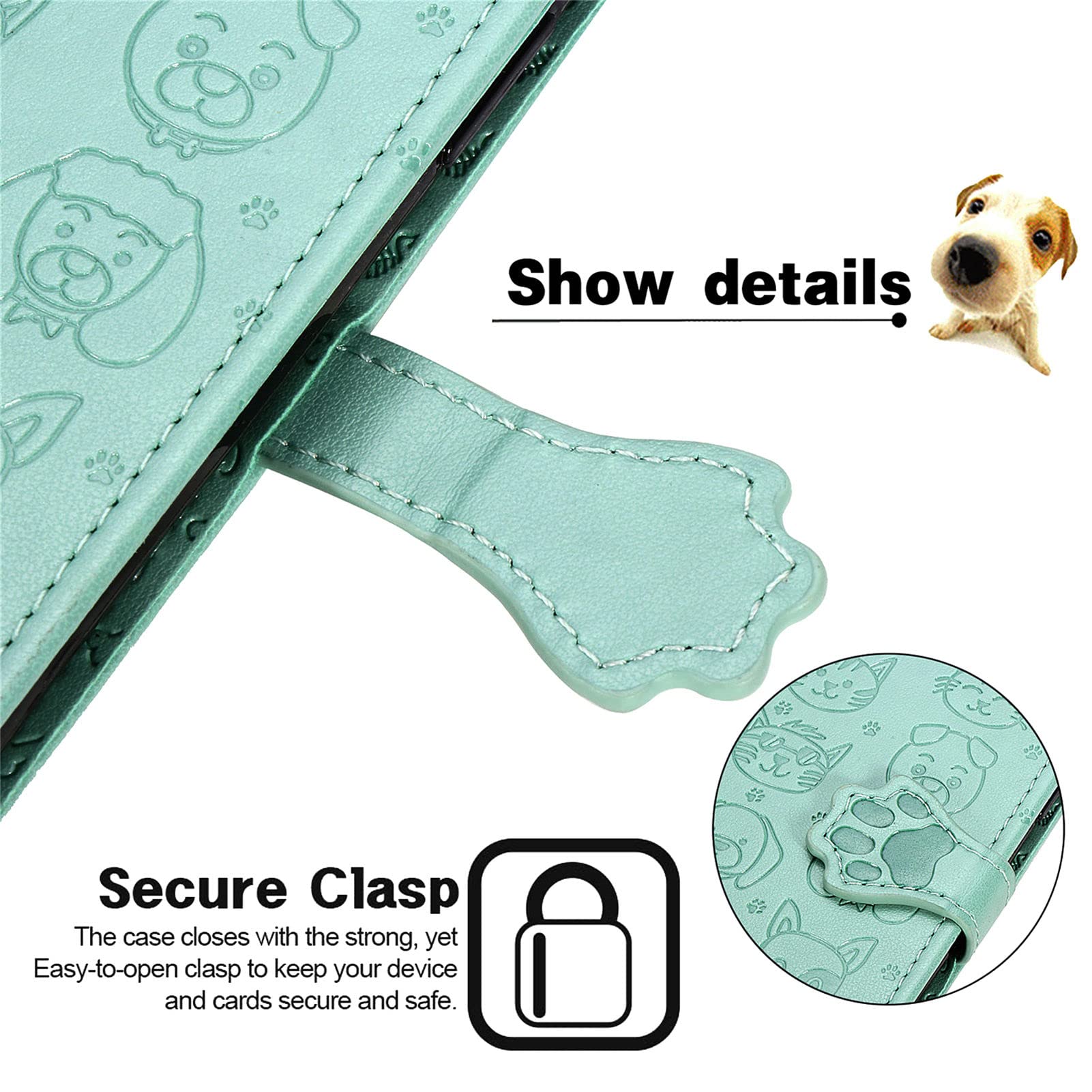 Cute Cartoon Wallet Case for Samsung Galaxy S22 Ultra - Cat & Dog Design Flip Cover with ID Card Holder, PU Leather Protective Phone Case (MG Green) | Perfect for Daily Use, Travel & Hands-Free Convenience