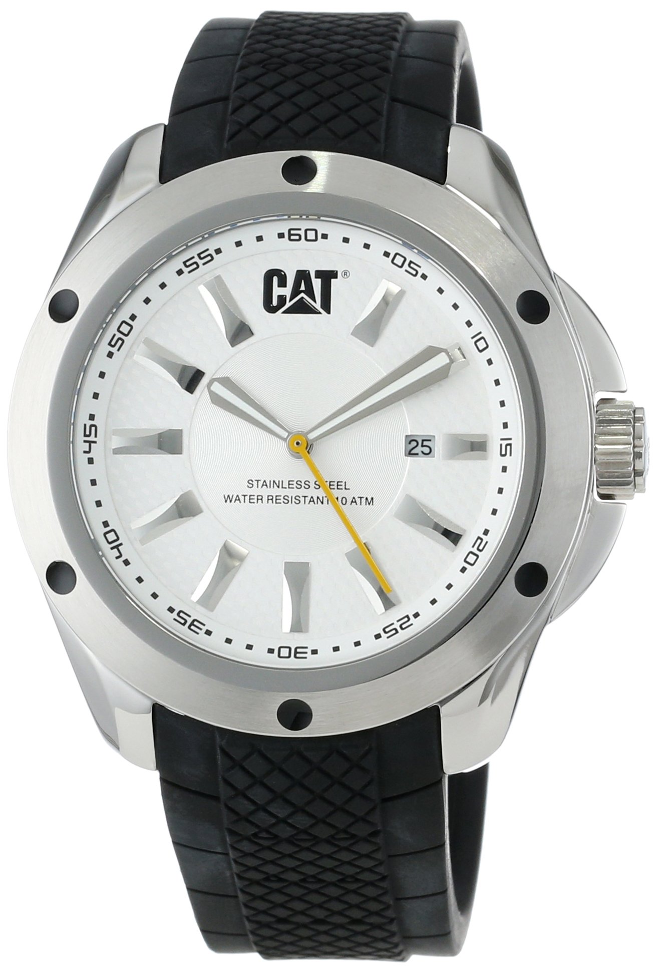 CAT WATCHES Men's YQ14121222 Stream Date White Analog Dial with Black Rubber Strap Watch - Stylish Casual & Business Timepiece for Everyday Wear, Office & Outdoor Activities