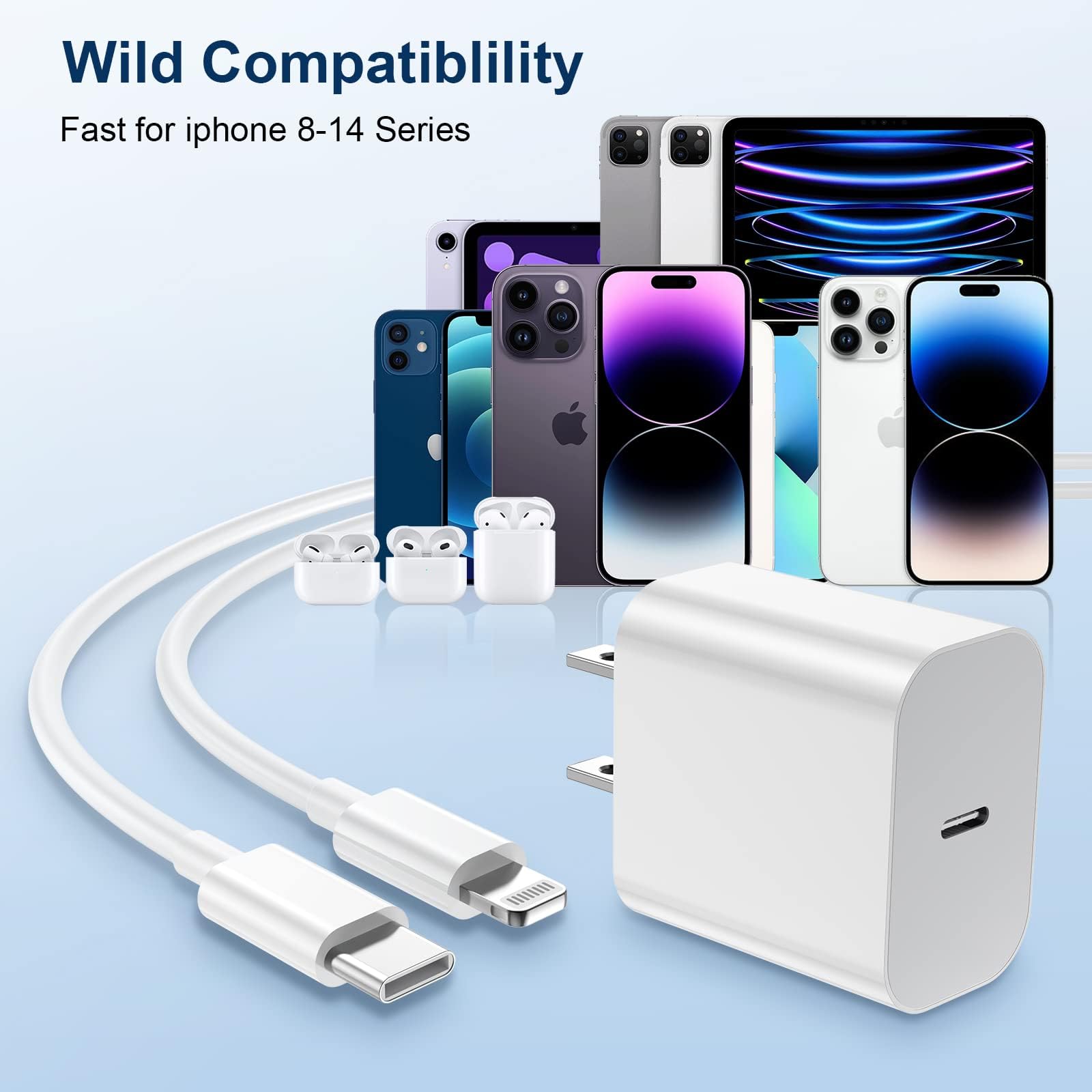 20W PD Fast Charger 4-Pack with 6FT USB-C Cable - Compatible with iPhone 14/13/12/11/XS & iPad - Quick Charging for Home, Office & Travel