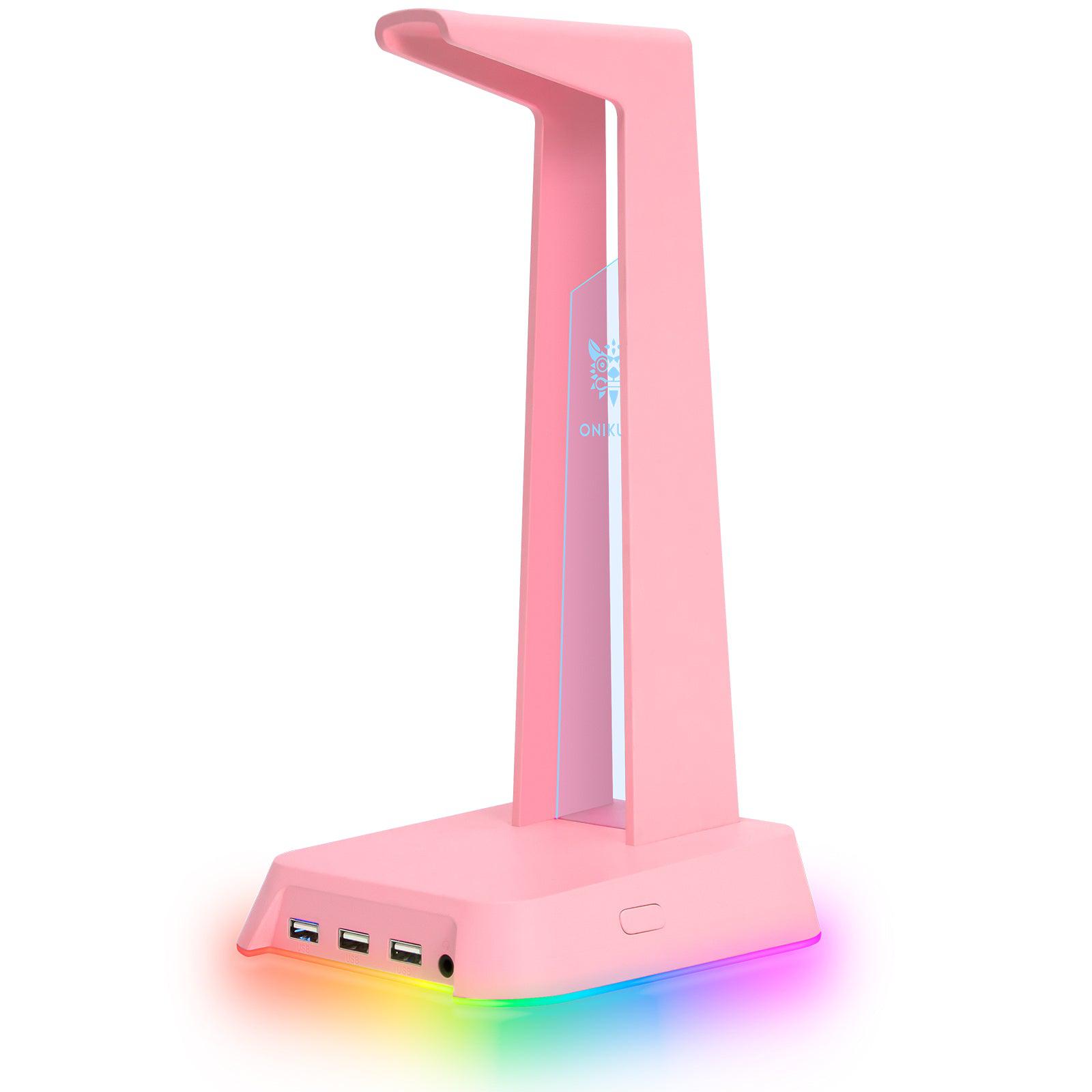 ONIKUMA ST2 RGB Gaming Headphone Stand with 3 USB Ports & 3.5mm AUX Jack - Perfect for PC Gaming Setup, Streaming Studio & Office Workspace