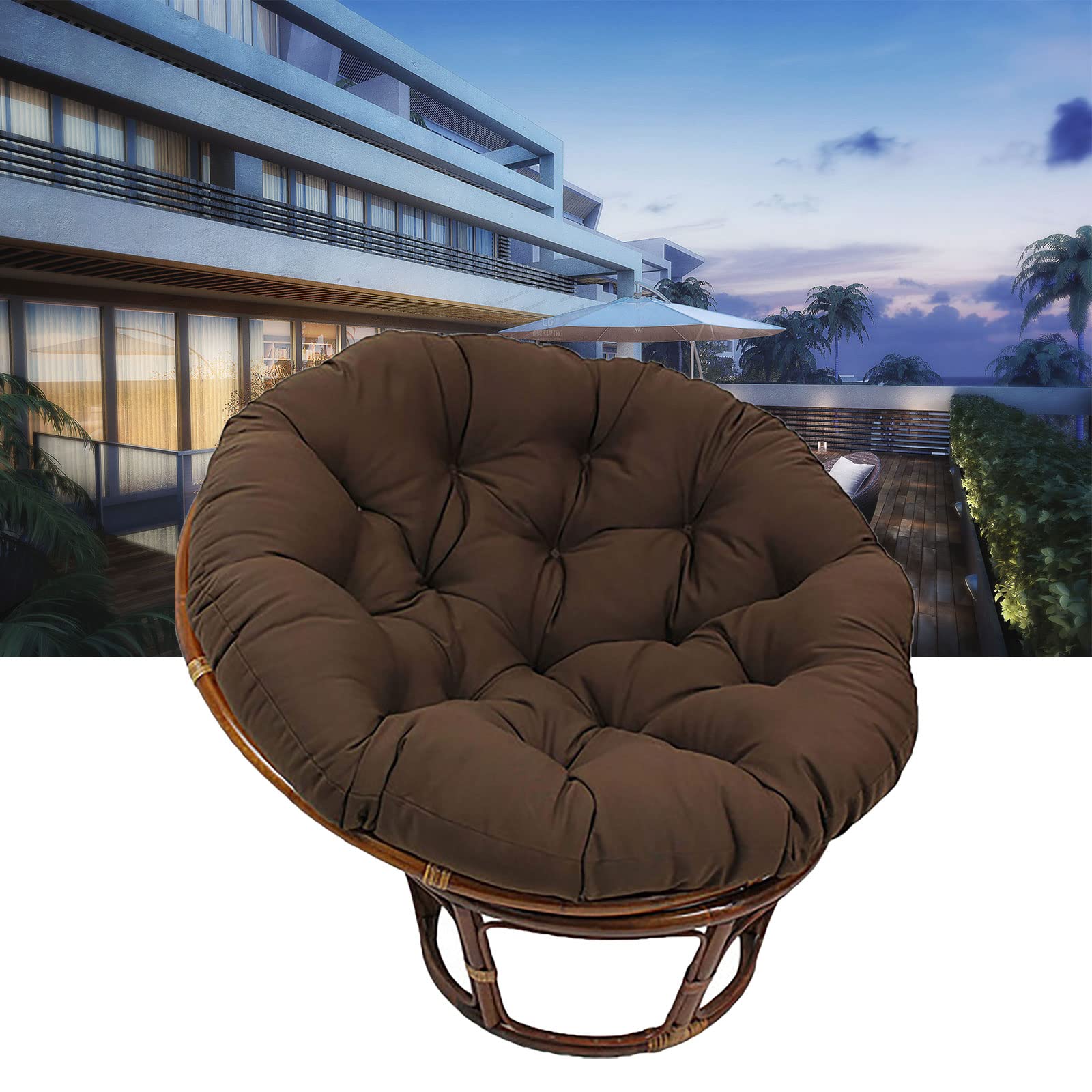 Premium Papasan Chair Cushion for Outdoor & Indoor Use - Thick Comfortable Pad for Egg Chairs, Rattan Swivel Chairs & Swing Chairs (Coffee, 51.1 inch/130cm) - Perfect for Patio, Garden, Sunroom & Relaxation