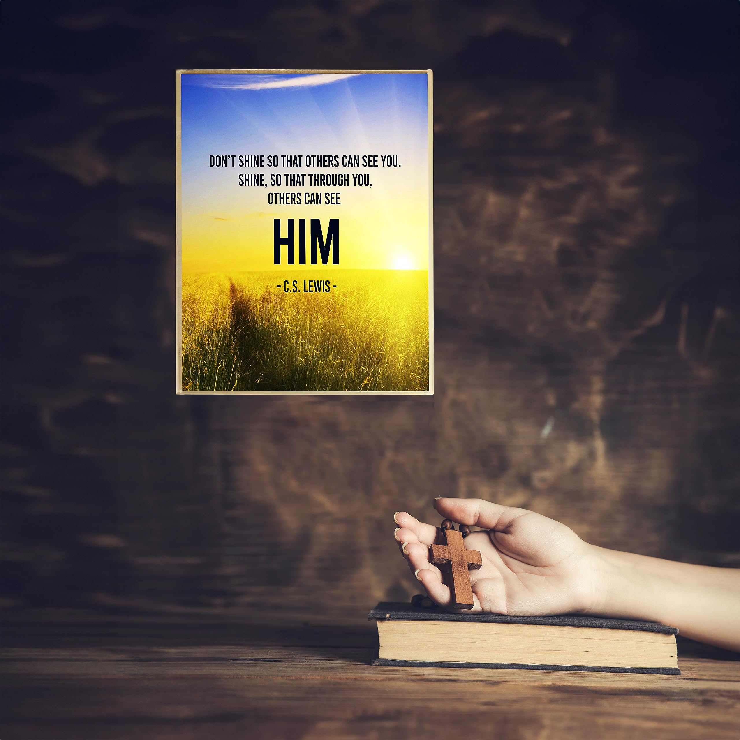Inspiring C.S. Lewis Christian Wall Art Print - 'Shine So That Others Can See Him' Religious Typography Quote - 8x10