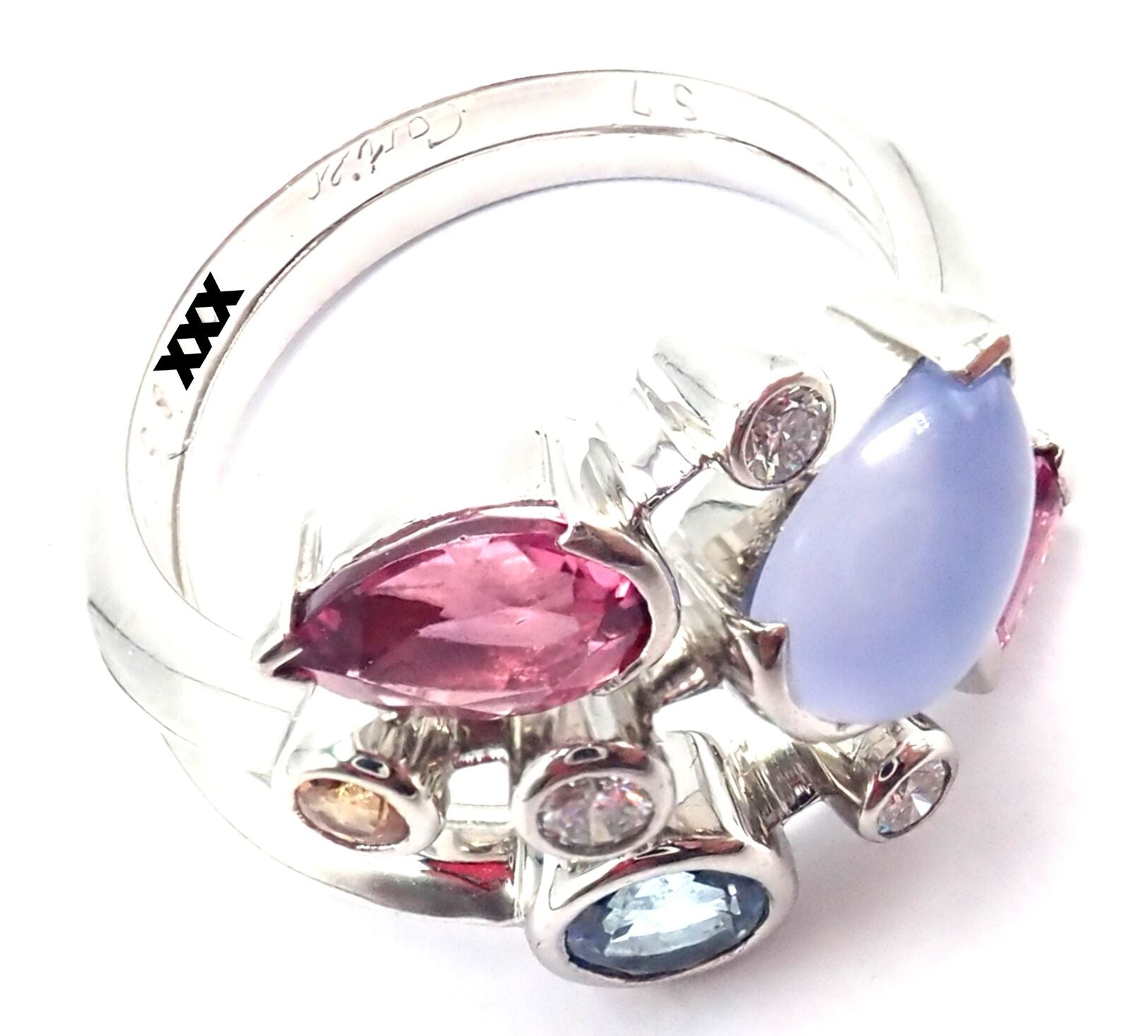 Authentic Cartier Meli Melo Platinum Ring with Chalcedony, Tourmaline, Garnet & Diamonds | Luxury Jewelry for Weddings, Anniversaries & Special Occasions