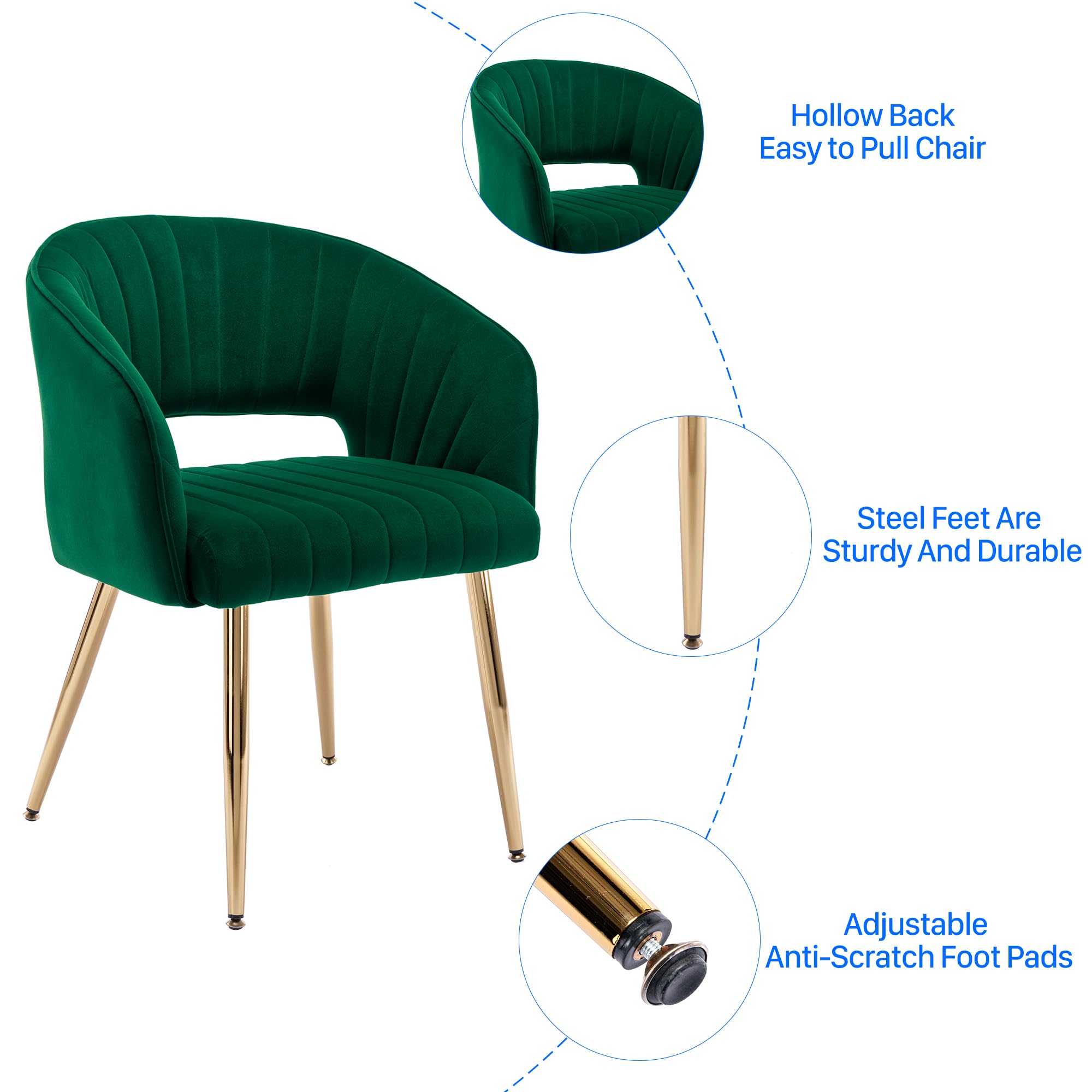 Velvet Desk Chair with Gold Legs - Modern Tufted Home Office Chair for Women, Ergonomic Computer Task Stool, Accent Armchair for Study & Living Room (Green) | Perfect for Remote Work, Gaming & Relaxation