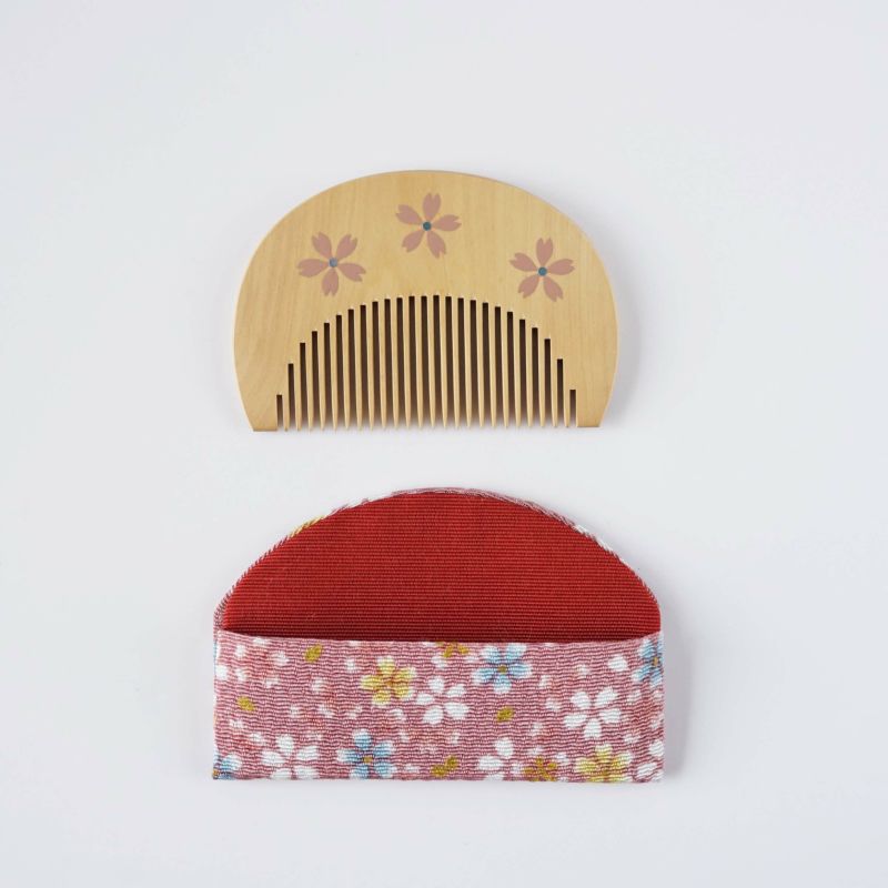 Handmade Kyoto Japanese Maki-e Urushi Lacquer Tsuge Boxwood Hair Comb with Chirimen Crepe Fabric Case - Cherry Blossom Design | Traditional Japanese Hair Accessory for Weddings, Tea Ceremonies & Special Occasions