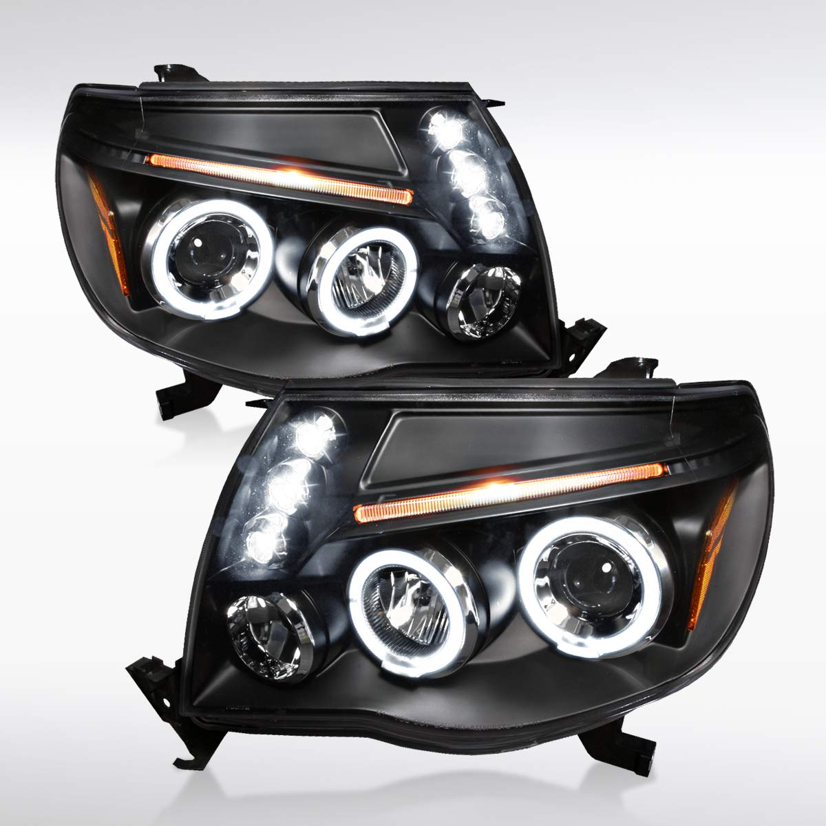 AUTOZENSATION LED Dual Halo Black Projector Headlights Assembly - Compatible with 2005-2011 Toyota Tacoma (Left + Right Pair) | Upgrade for Night Driving & Off-Road Adventures
