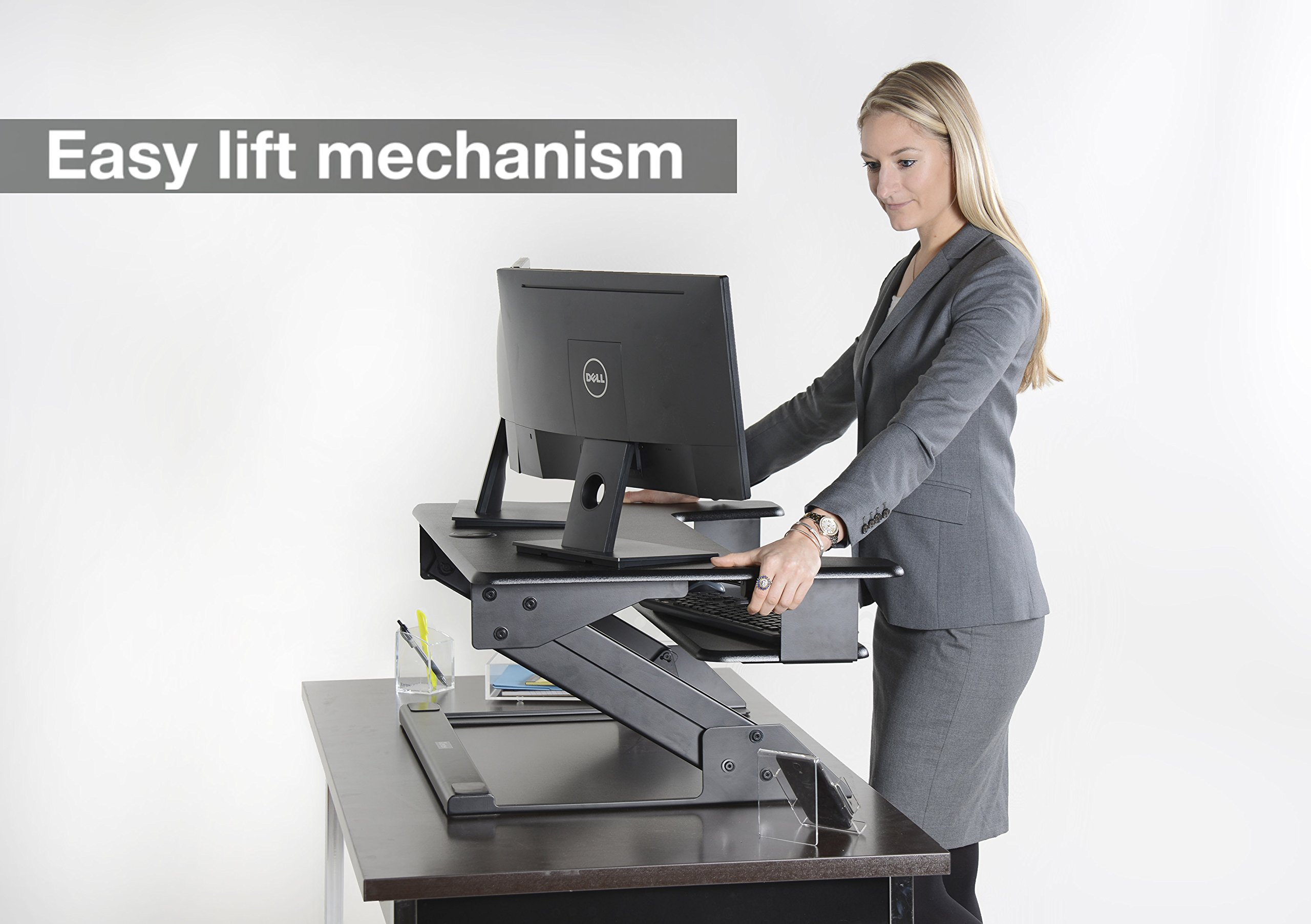 Kantek STS900 Adjustable Sit to Stand Desktop Riser - Ergonomic Black Monitor Stand for Home & Office Workspace - Perfect for Dual Monitor Setup and Improving Posture
