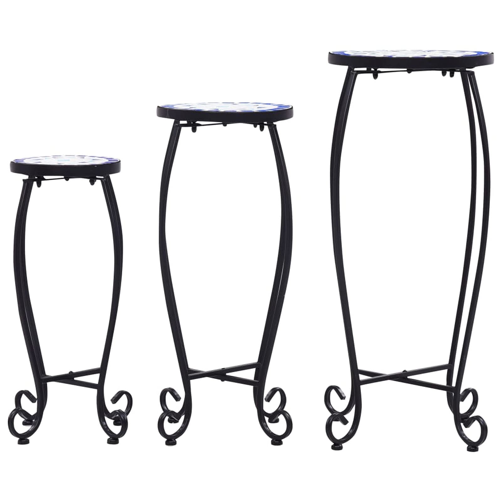 Tidyard 3-Piece Ceramic Top Garden Side Table Set with Iron Frame - Outdoor Patio Coffee Tables & Plant Stands in Blue for Backyard, Terrace, Balcony - Perfect for Summer BBQs, Poolside Lounging & Outdoor Entertaining