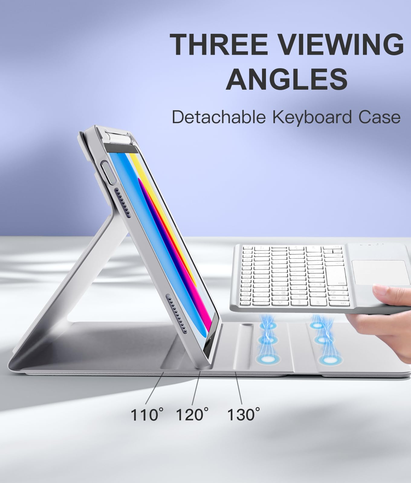 iPad 11th/10th Gen Keyboard Case - Detachable Backlit Keyboard with Multi-Touch Trackpad & Pencil Holder | Folio Cover for iPad Air 4/5 (A16) | Perfect for Work, Study & Travel (Gray)