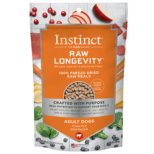 Instinct Raw Longevity Beef Freeze-Dried Dog Food - 100% Natural Grain-Free Recipe for Senior Dogs | Perfect for Sensitive Stomachs & Immune Support