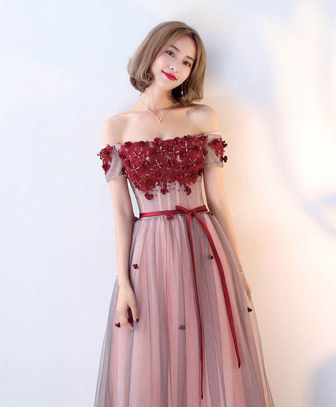 Elegant Burgundy Tulle Lace Long Prom Dress - Formal Evening Gown for Homecoming, Wedding & Special Occasions