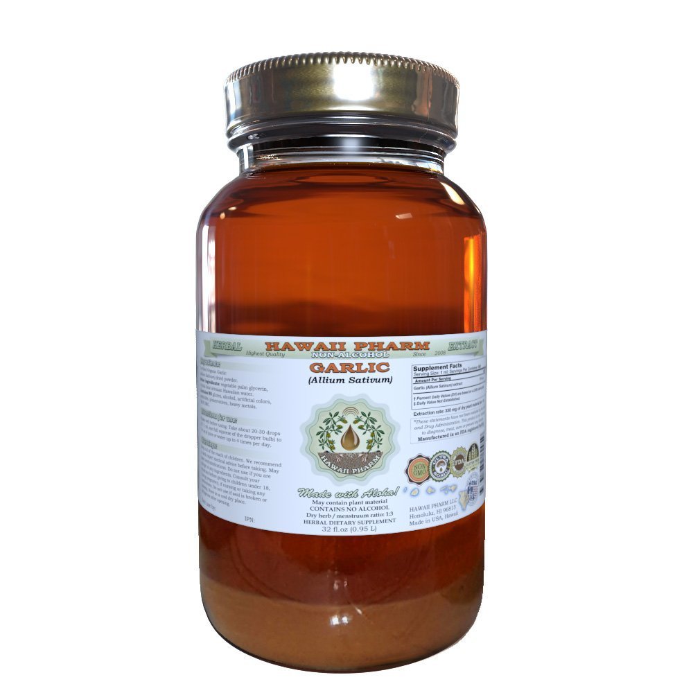 Organic Garlic (Allium sativum) Alcohol-Free Liquid Extract - 32 oz Unfiltered Herbal Supplement by Hawaii Pharm | Natural Immune Support & Heart Health Booster | Perfect for Cooking, Wellness Tonics & Daily Health Maintenance