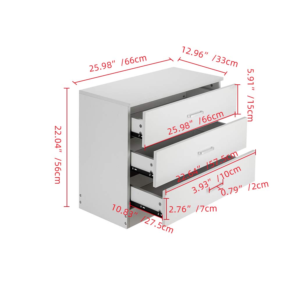Modern White Wooden 3-Drawer Dresser - Bedroom Nightstand & Living Room Storage