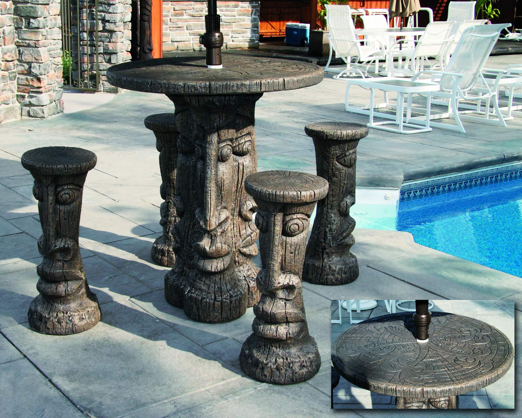 Tiki Table Set - Durable Outdoor Concrete Garden Furniture for Patio, Backyard & Poolside | Weather-Resistant & Stylish Dining Set
