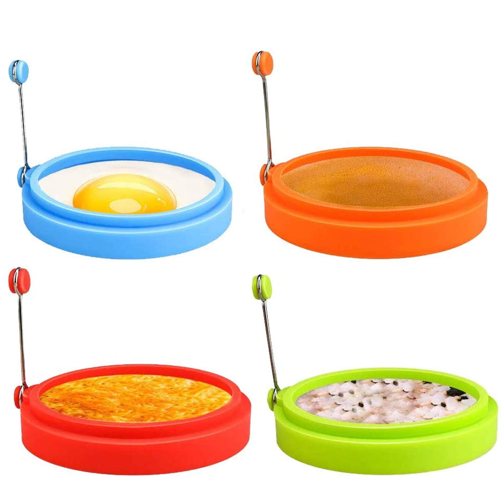 Non-Stick Silicone Egg Rings - 4 Inch Food Grade Cooking Rings for Perfect Fried Eggs, Pancakes & Breakfast Sandwiches (Multicolor, 4 Pack) - Ideal for Egg McMuffins, Burgers & Home Cooking