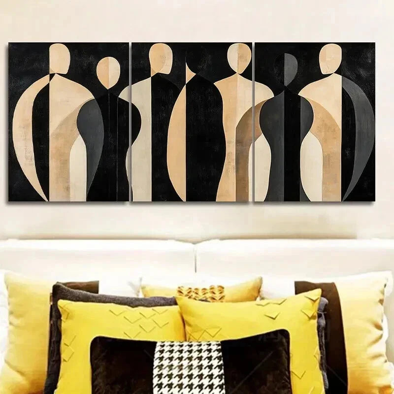 3-Piece Black & Gold Abstract Figures Wall Art Set - Framed Canvas 50x70cm | High Quality Print | 100% Australian Made | Ready to Hang | Perfect for Living Room, Bedroom & Office Decor