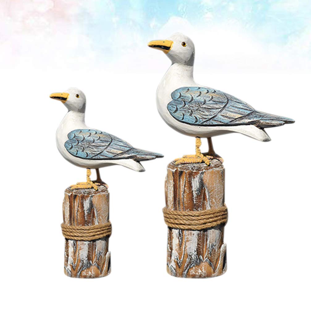 Handmade Mediterranean Wooden Bird Figurine Set - 2PCS Artistic Bird Ornaments for Home, Office & Store Decor | Unique Cabinet & Shelf Display Accents