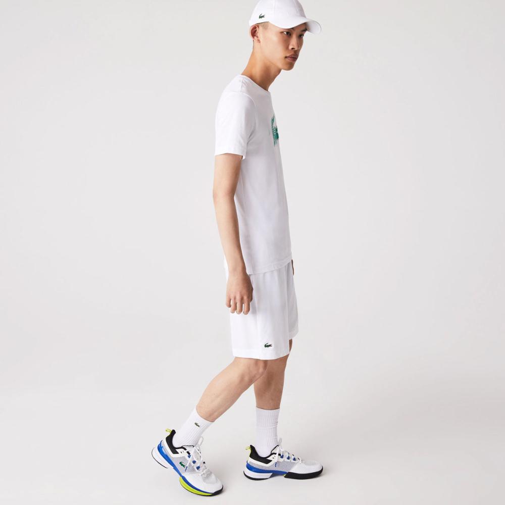 Lacoste Men's Ultra Light Comfortable Shorts - White & Navy Blue - Breathable Quick-Dry Casual & Athletic Shorts for Golf, Tennis, and Summer Outdoor Activities