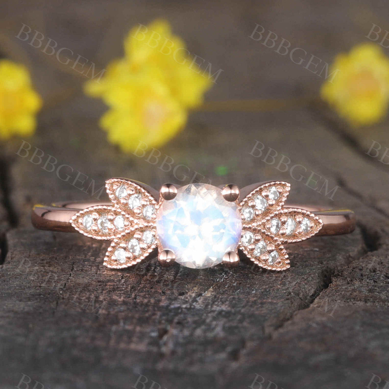 Rainbow Moonstone Diamond Engagement Ring in Rose Gold – Unique Bridal Jewelry for Women | Perfect for Proposals, Weddings & Anniversary Gifts