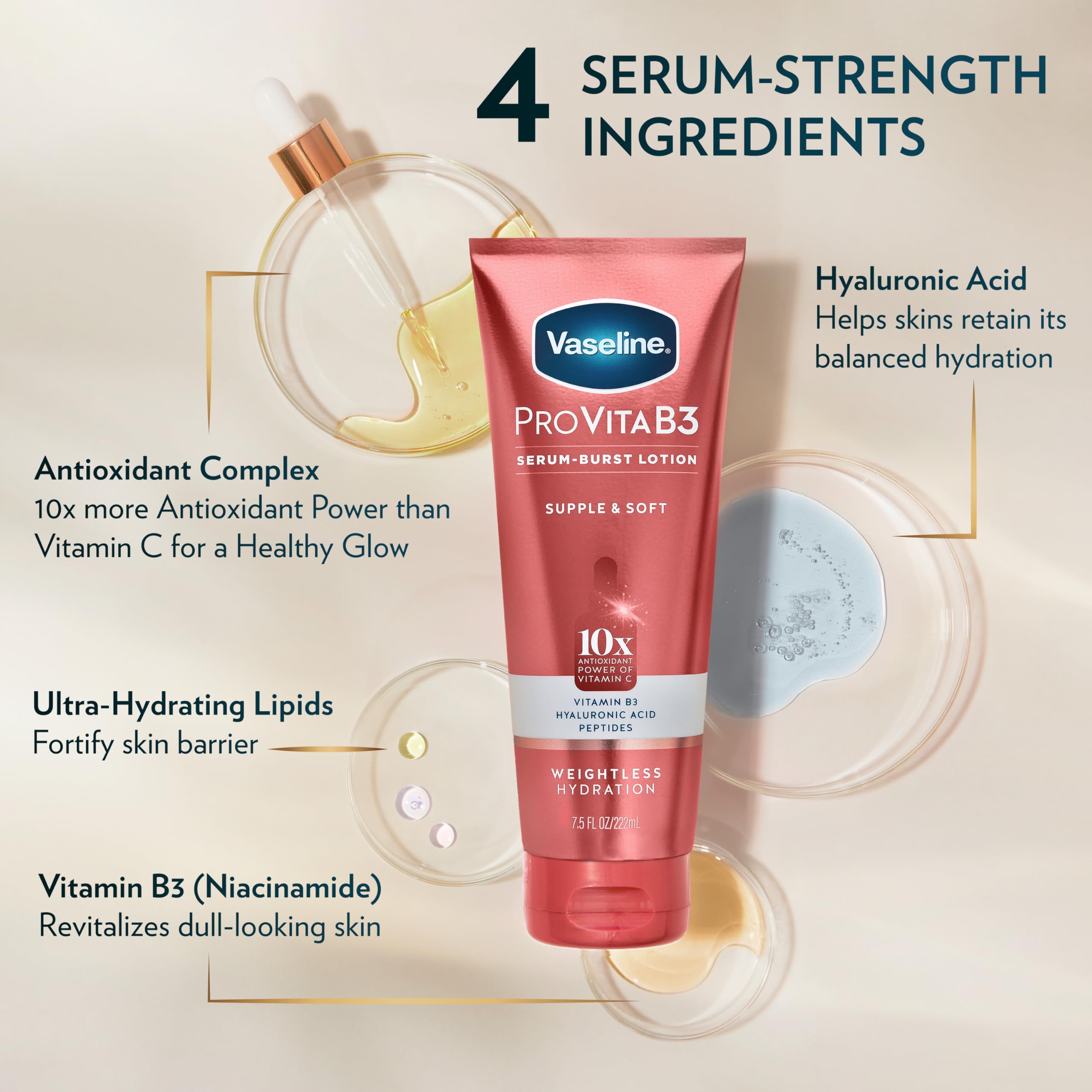Vaseline Pro VitaB3 Skin Care Serum - 10x Antioxidant Power of Vitamin C with Vitamin B3 & Hyaluronic Acid - 7.5 fl oz 2 Pack for Healthy, Glowing Skin - Daily Moisturizer for Face & Body - Perfect for Dry Skin Care Routine & Nighttime Skincare Regimen
