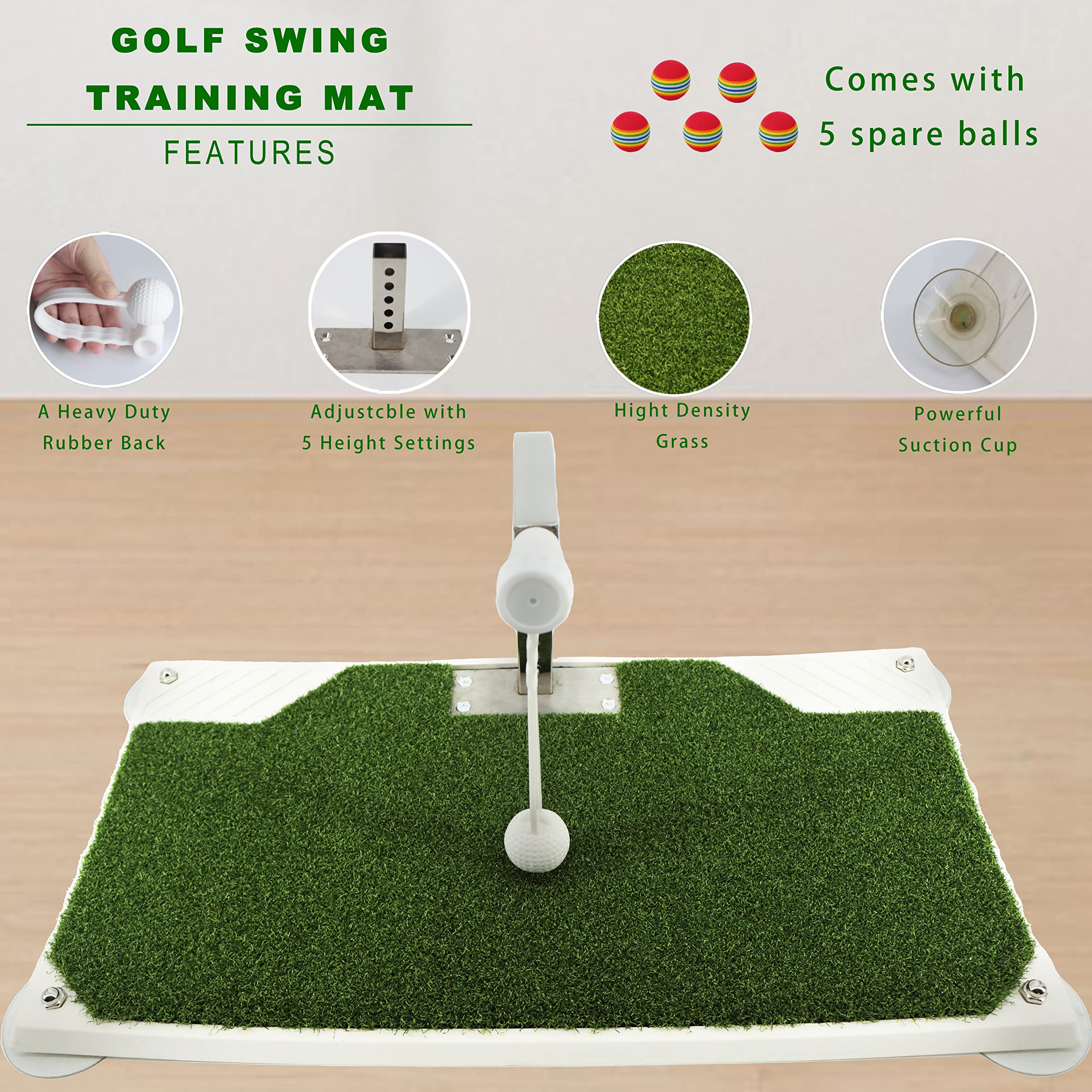 Golf Swing Trainer - Adjustable Height Golf Training Aid with 5 Settings - Home & Indoor Iron/Club Practice Simulator - Portable Golf Mat for True Impact Practice | Perfect for Backyard, Garage & Indoor Golf Drills