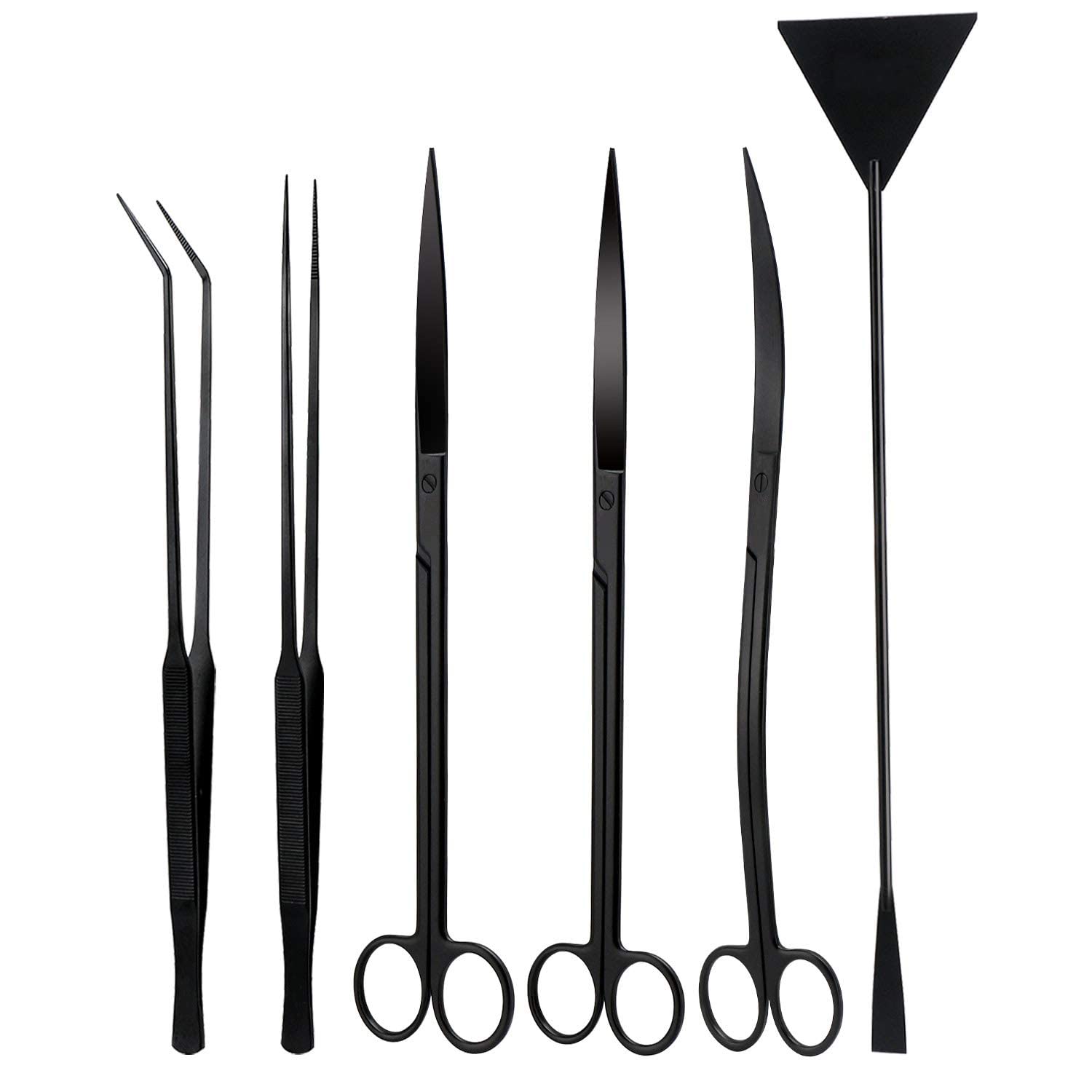 Segarty 6-in-1 Stainless Steel Aquarium Tools Set - Aquatic Plant Tweezers, Scissors & Spatula for Freshwater Planted Tank Cleaning, Aquascaping & Fish Care - Perfect for Beginners & Professional Aquarists