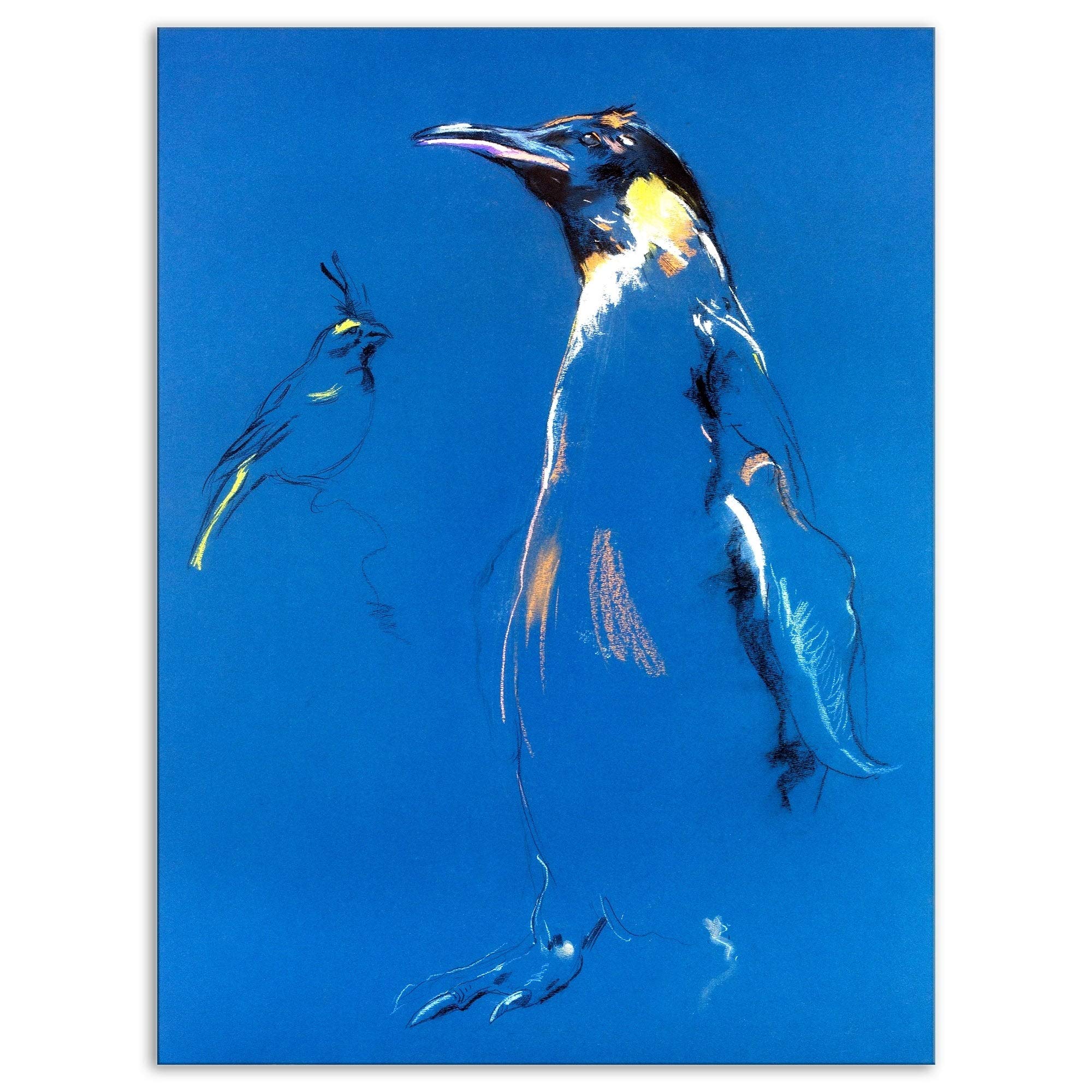Designart 'Penguin Sketch' Blue Animal Art Print on Wrapped Canvas - 30x40 Inches, Modern Wildlife Wall Decor for Living Room, Bedroom & Office