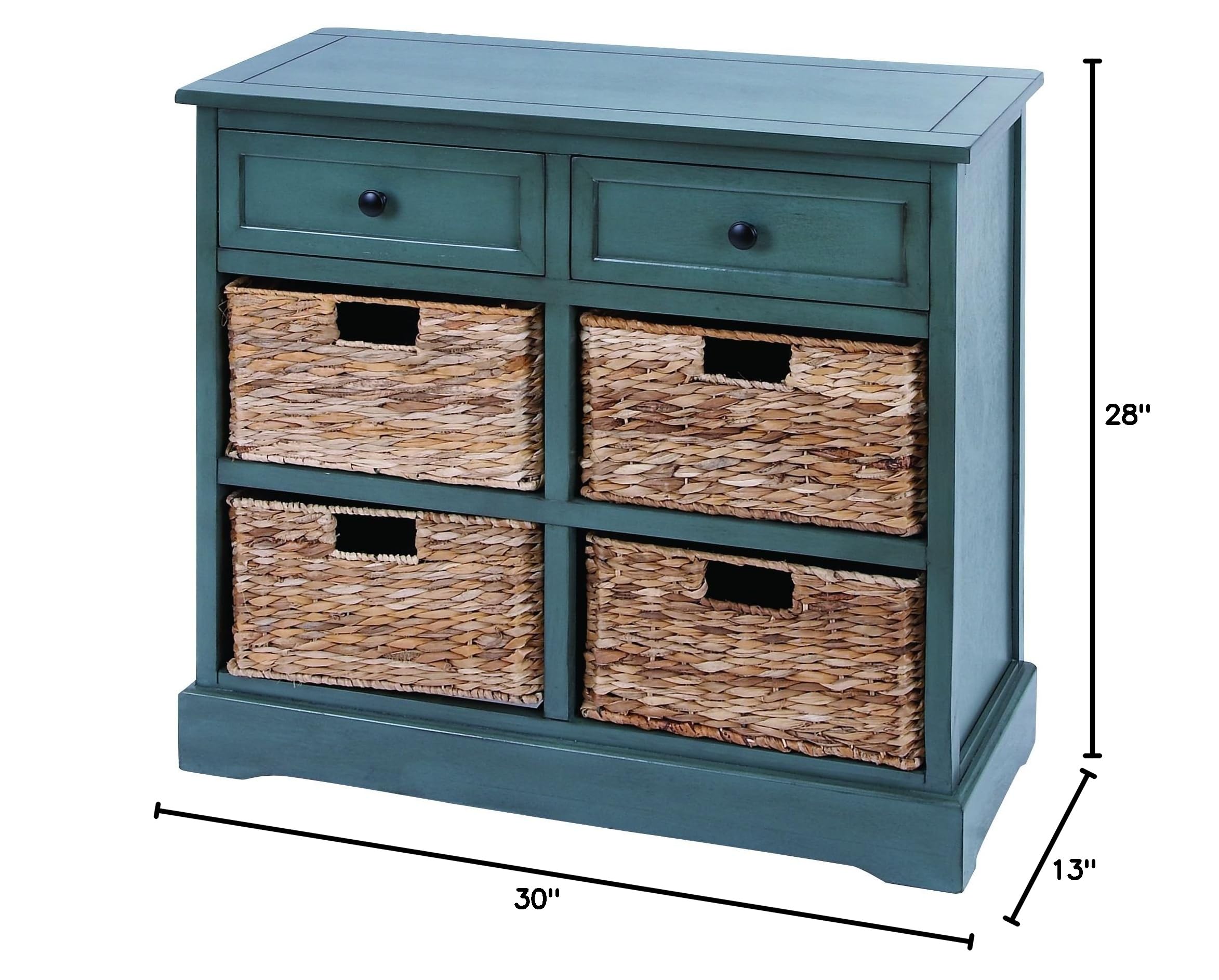 Deco 79 Wooden Storage Organizer with 4 Baskets & 2 Drawers - 30 x 13 x 28 Inches, Turquoise - Perfect for Bedroom Closet, Bathroom, Nursery or Entryway Organization