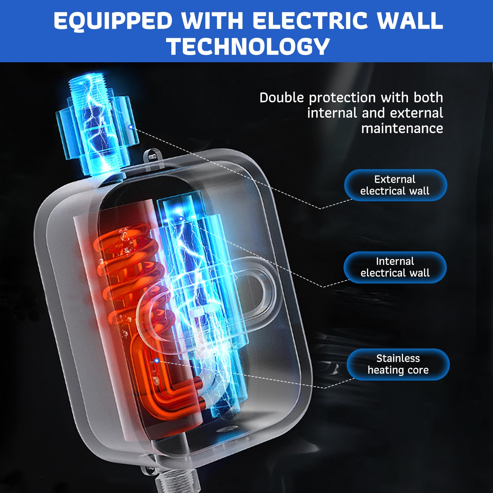 3500W Instant Electric Water Heater with LED Display - Mini Tankless Water Heater for Shower & Kitchen | Portable Hot Water Solution for Bathroom, RV, Camping & Small Spaces