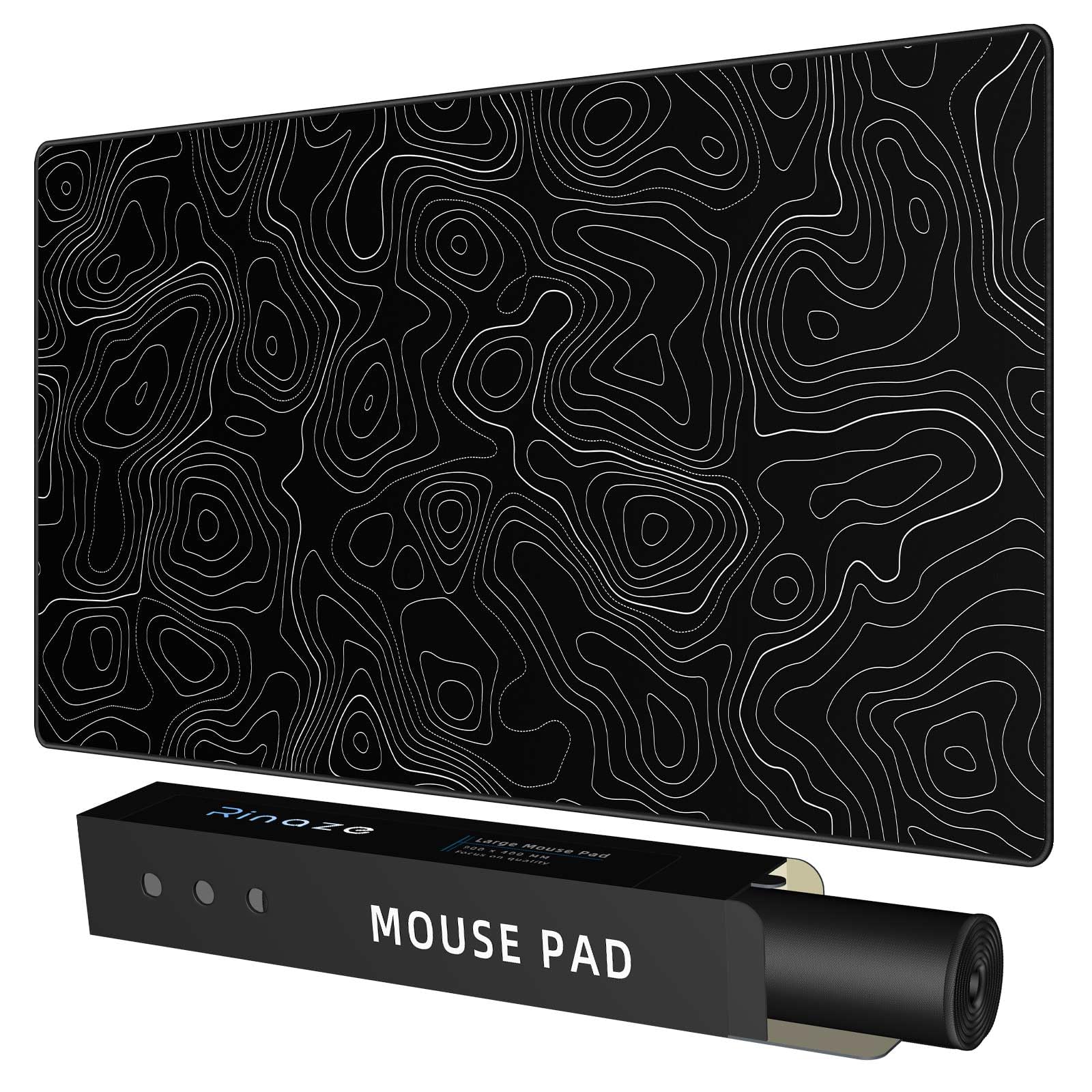 Extra Large Gaming Mouse Pad with Black Topographic Design - XXL Non-Slip Mouse Mat for PC, Laptop & Office Desk - Perfect for Gamers, Programmers & Office Workers (36