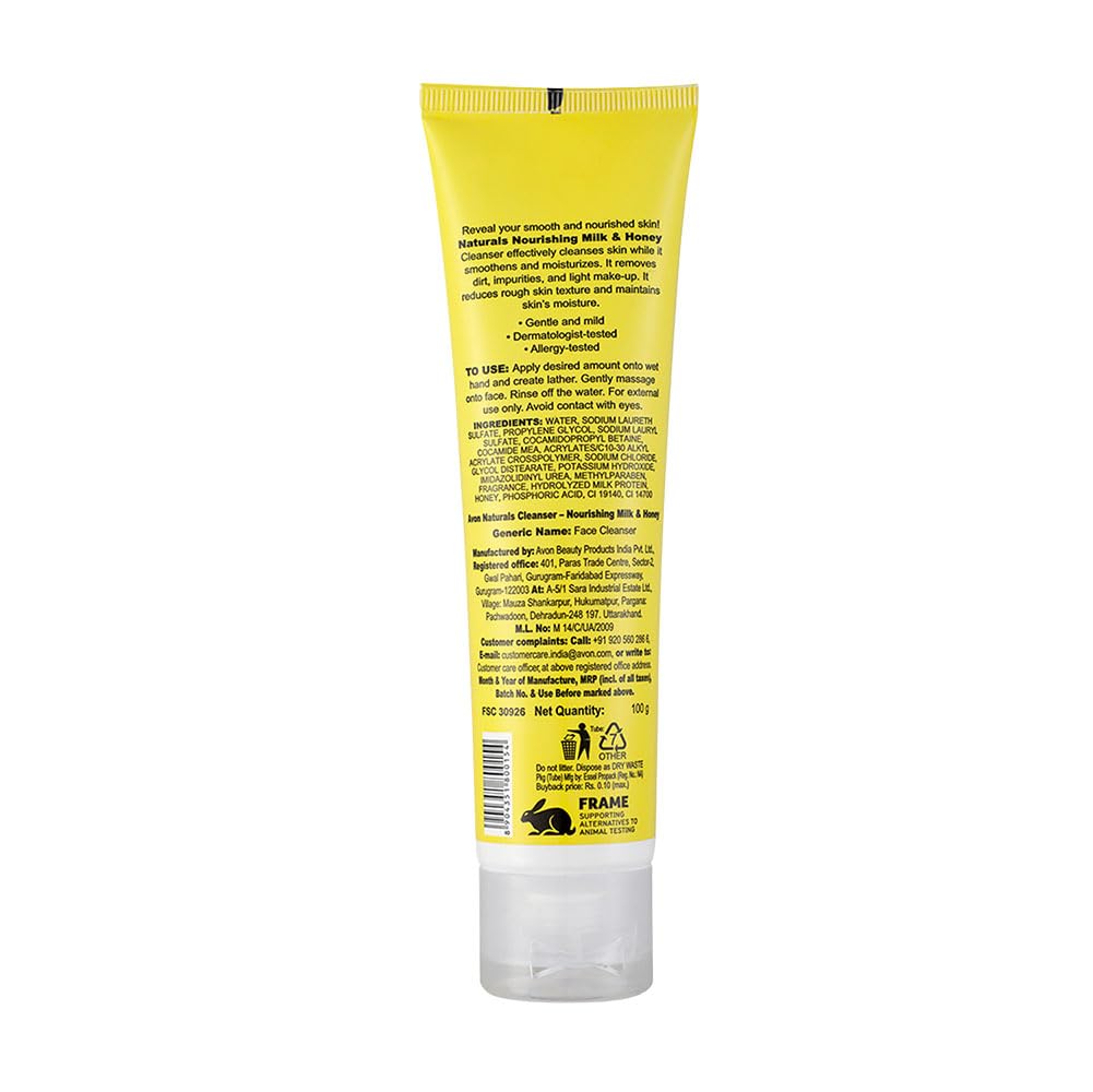AVON Naturals Honey & Milk Nourishing Cleanser - Deep Hydration for Dry Skin | Rejuvenating Face Wash for Soft, Supple Skin | 100g | Perfect for Daily Skincare Routine & Post-Workout Refreshment