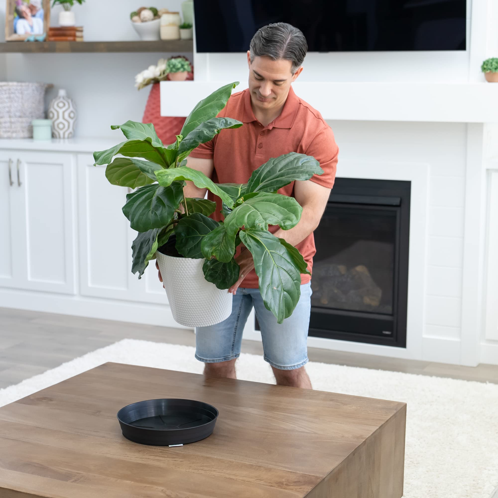 Garden Hour 12 Inch Plant Saucers (Pack of 2) - Medium Plastic Drip Trays for Potted Plants - Extra Deep No Hole Plant Trays for Indoor Use - Includes Felt Mats for Floor & Furniture Protection - Perfect for Home, Office & Balcony Plant Care (12W x 1.7D Inches)