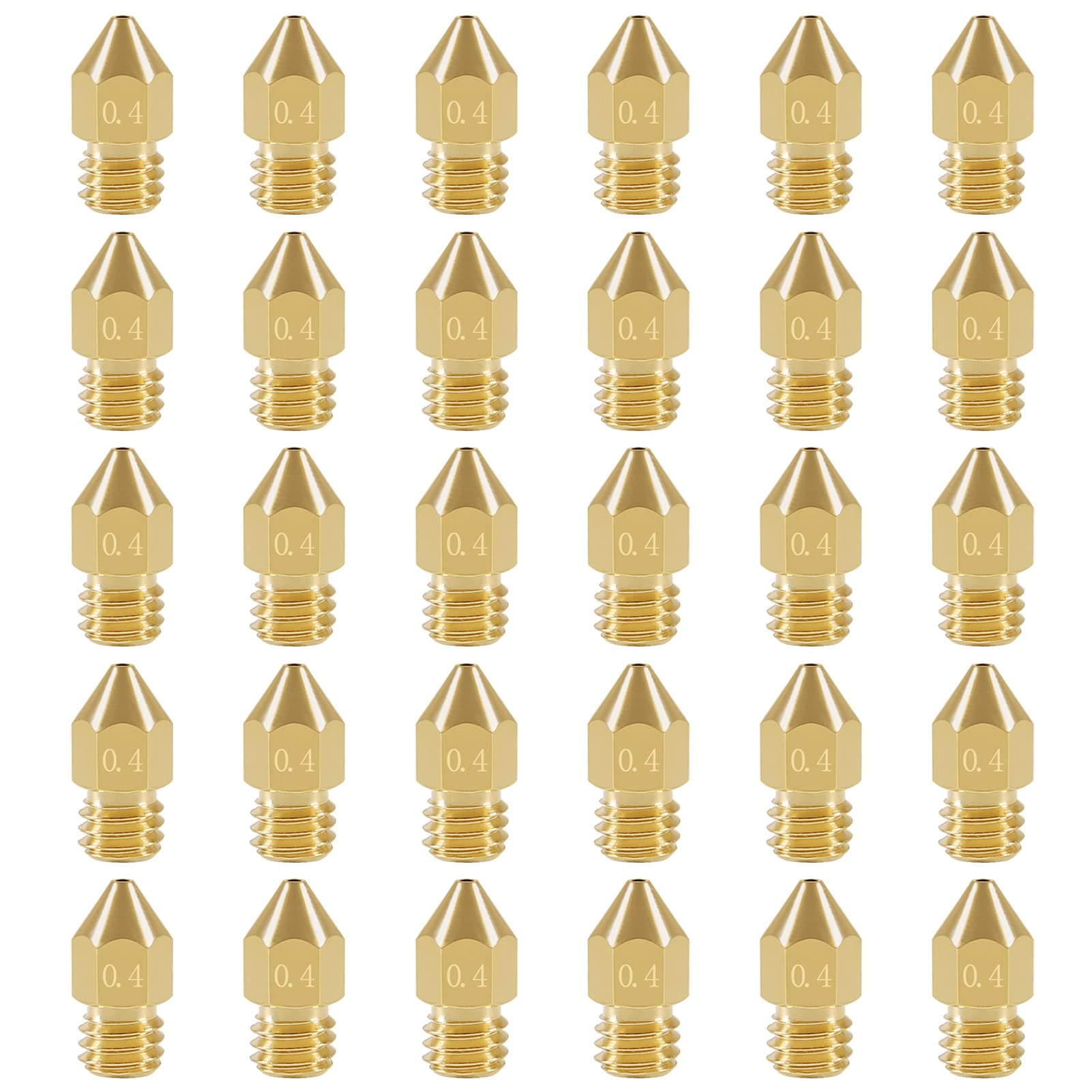 30pcs MK8 0.4mm Brass Nozzles for 3D Printer - Compatible with Creality Ender 3/3 Pro/3 V2, CR-10 Series & Makerbot - High Precision Extruder Nozzles for Smooth 1.75mm Filament Printing - Perfect for DIY Projects, Prototyping and Home 3D Printing