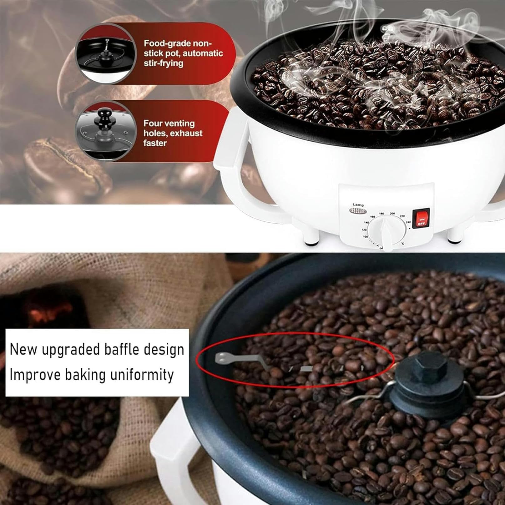 Premium Peanut Roaster Machine for Home Use - Adjustable Temperature 0-240℃ (482℉) - 750G Capacity for Roasting Peanuts, Almonds, Soybeans, Barley & Chestnuts - Perfect for Kitchen, Bakery & Coffee Shop Use