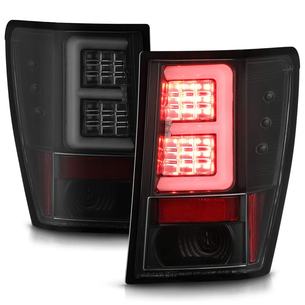 ACANII LED Tail Lights for 2007-2010 Jeep Grand Cherokee - Black Housing with Smoke Lens - Brake Light Assembly Pair (Left+Right) - Enhanced Visibility & Style for Off-Roading & Night Driving