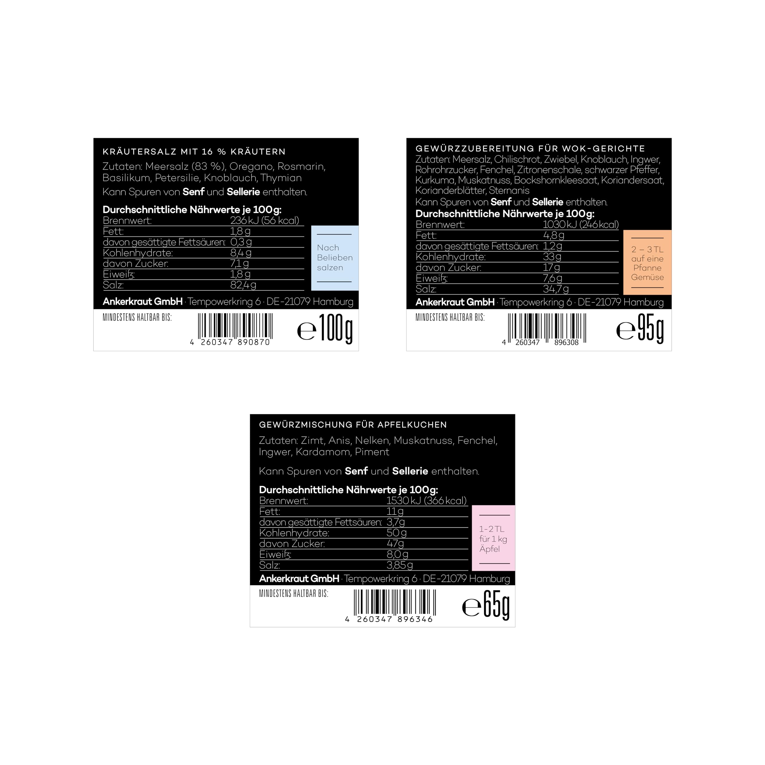 Ankerkraut Premium Gift Set for Herbs & Spices Lovers - Gourmet Salt, Wok Seasoning & Apple Pie Spice - Perfect Gift for Friends & Family - Deluxe Box with Ribbon - Ideal for Cooking, Baking & Home Decor