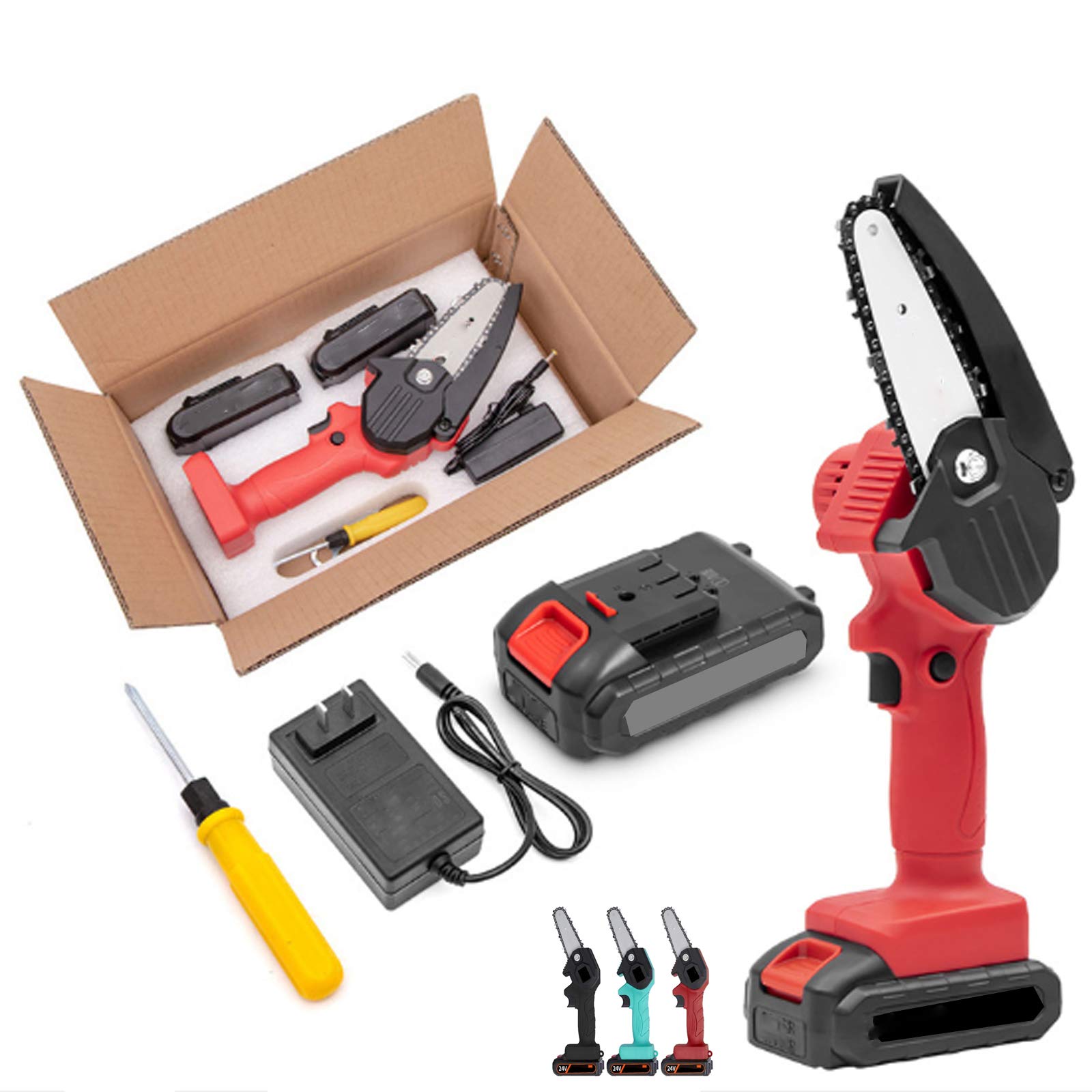 4 Inch Cordless Mini Chain Saw - 24V Rechargeable Battery, One-Hand Electric Pruning Saw for Tree Cutting, Branch Trimming & Yard Work | Perfect for Gardening, Landscaping & DIY Wood Projects (Blue)