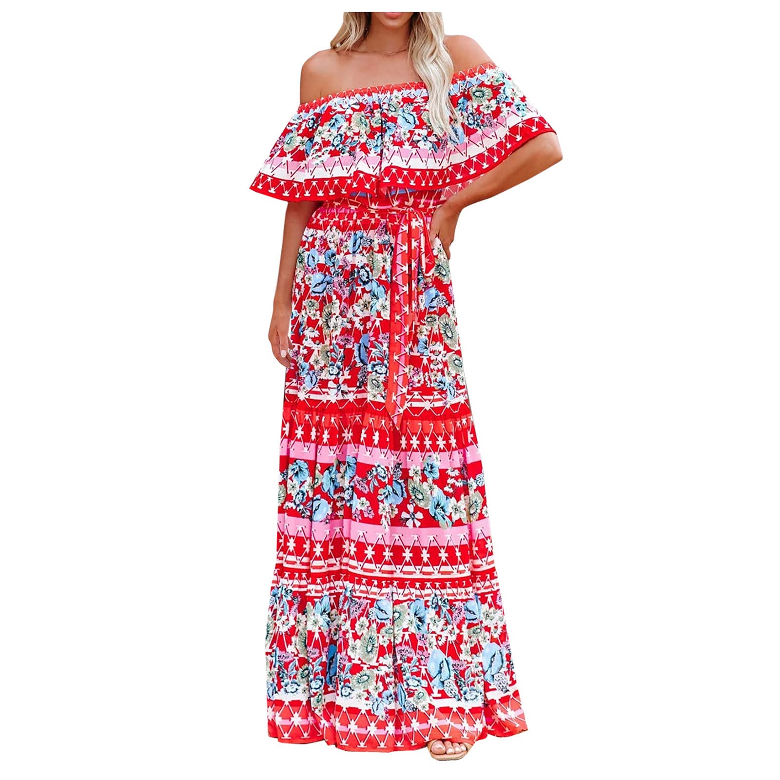 Women's Tube Dresses 2022 - Strapless Bandeau Elastic Summer Printed Tops, Casual Sexy Off Shoulder Beach Dresses for Pool Party & Vacation