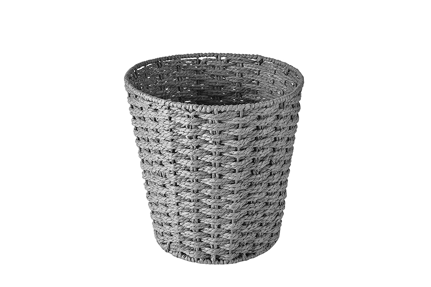 Round Wicker Waste Basket - Eco-Friendly Woven Paper Bin for Bedroom, Bathroom, Office & Home Decor - Handmade Grey Trash Can for Waste Disposal & Organization