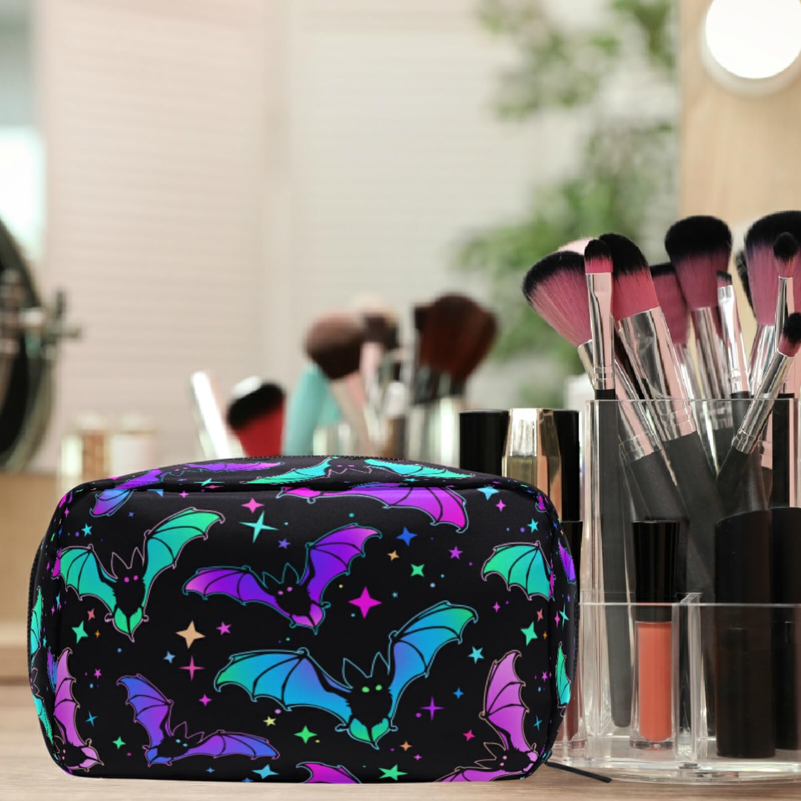 Luminous Bat Makeup Bag for Women - Travel & Halloween Organizer