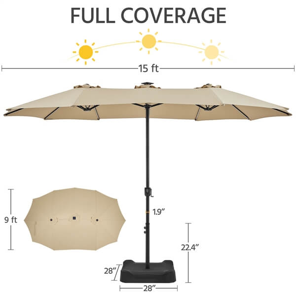 Yaheetech 15 ft Large Outdoor Patio Umbrella with Solar LED Lights - Perfect for Poolside, Backyard, Garden, and Beach Use
