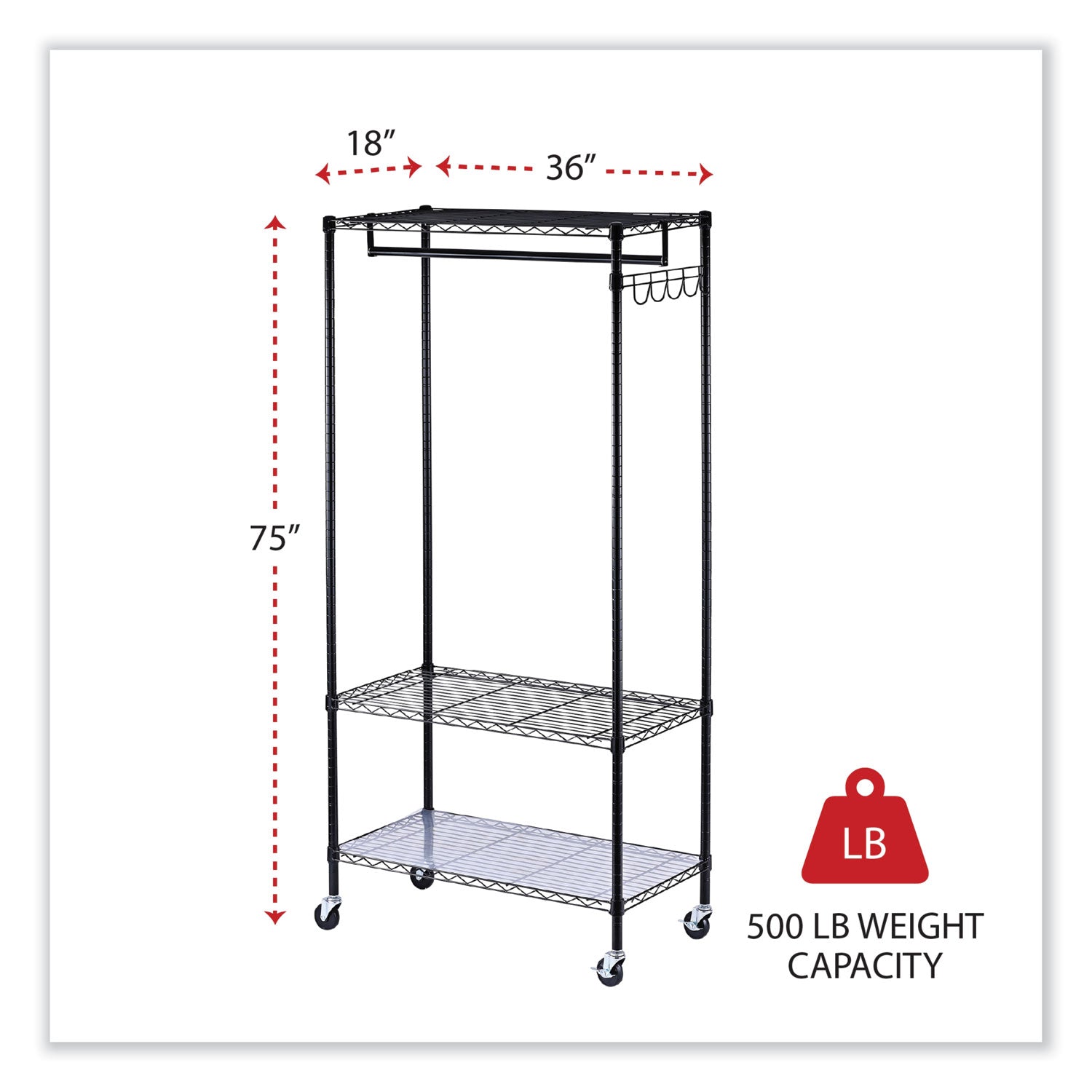 Alera® Heavy Duty Wire Garment Rack with Wheels - 30 Clothes Hanging Capacity, 36