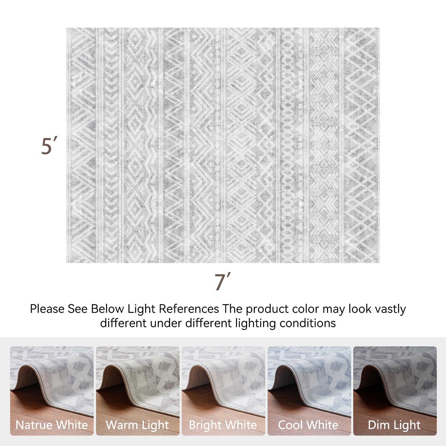 Boho Area Rug 5x7 - Moroccan Style Machine Washable Carpet for Living Room, Bedroom & Dining Room - Neutral Grey Taupe - Perfect for Bohemian Decor, Cozy Home & Modern Interior Design